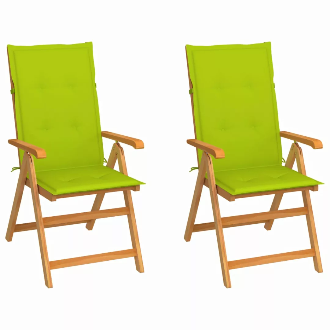 Gartenstühle 2 Stk. Mit Hellgrünen Kissen Massivholz Teak günstig online kaufen