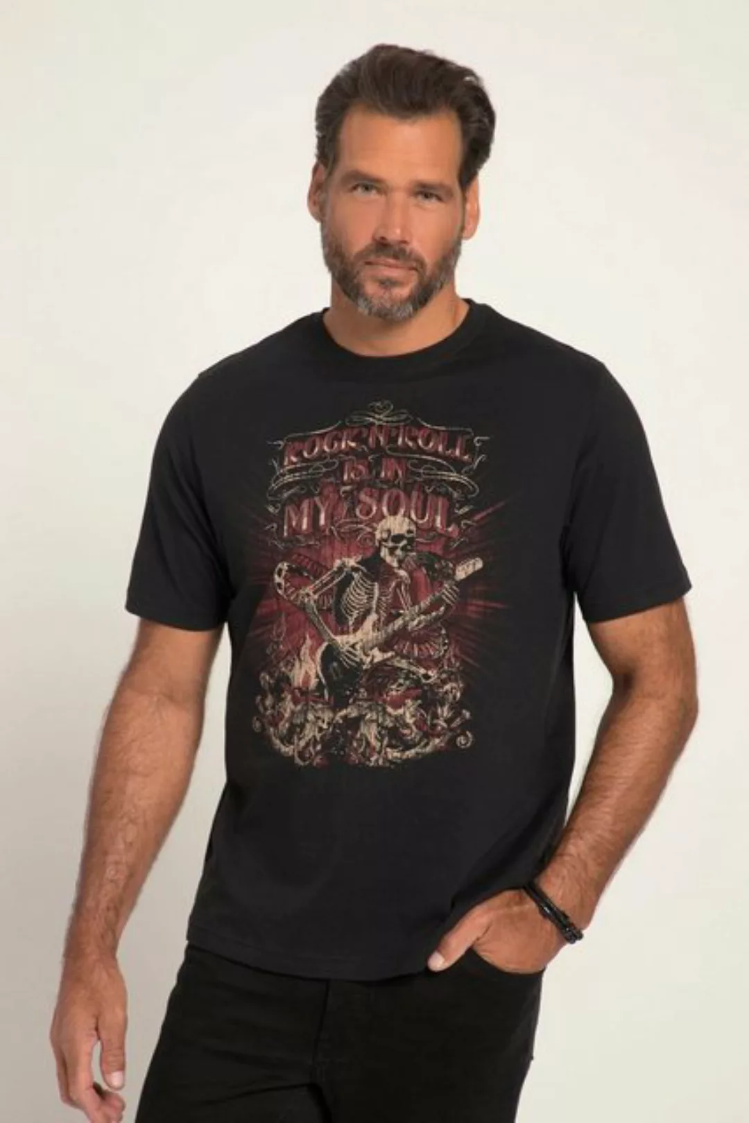 JP1880 T-Shirt T-Shirt Halbarm Skelett Print Rundhals günstig online kaufen