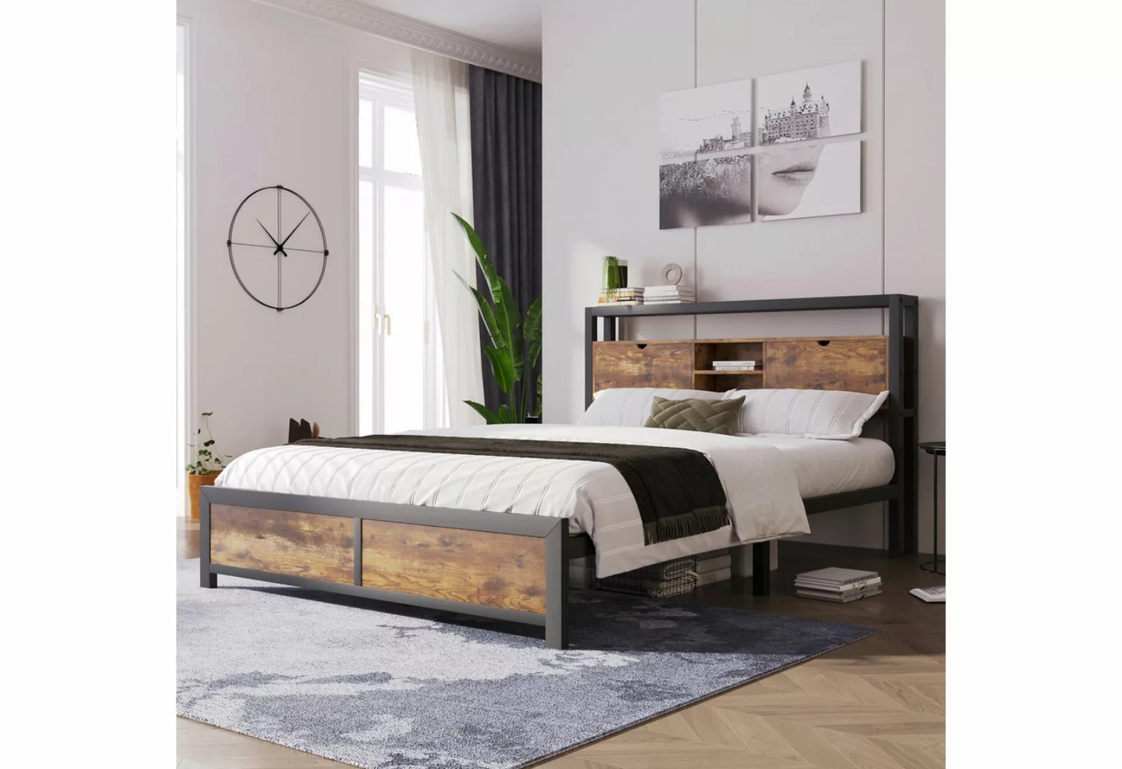 Merax Metallbett, mit Stauraum Vintage, Doppelbett 140x200cm, Bettgestell A günstig online kaufen