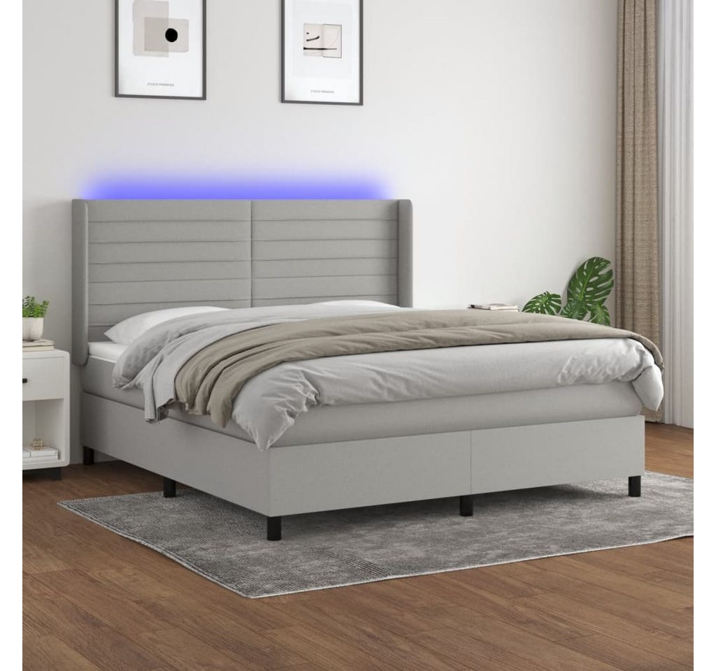 vidaXL Boxspringbett Boxspringbett mit Matratze LED Hellgrau 180x200 cm Sto günstig online kaufen