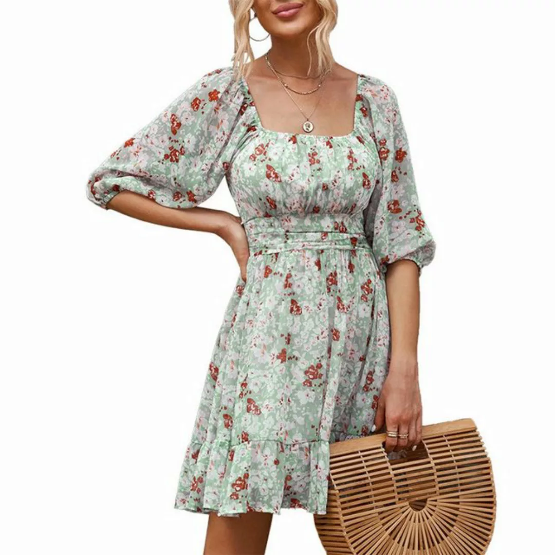 RUZU UG Dirndl Sommerkleid mit Rüschenärmeln und Blumenrock günstig online kaufen