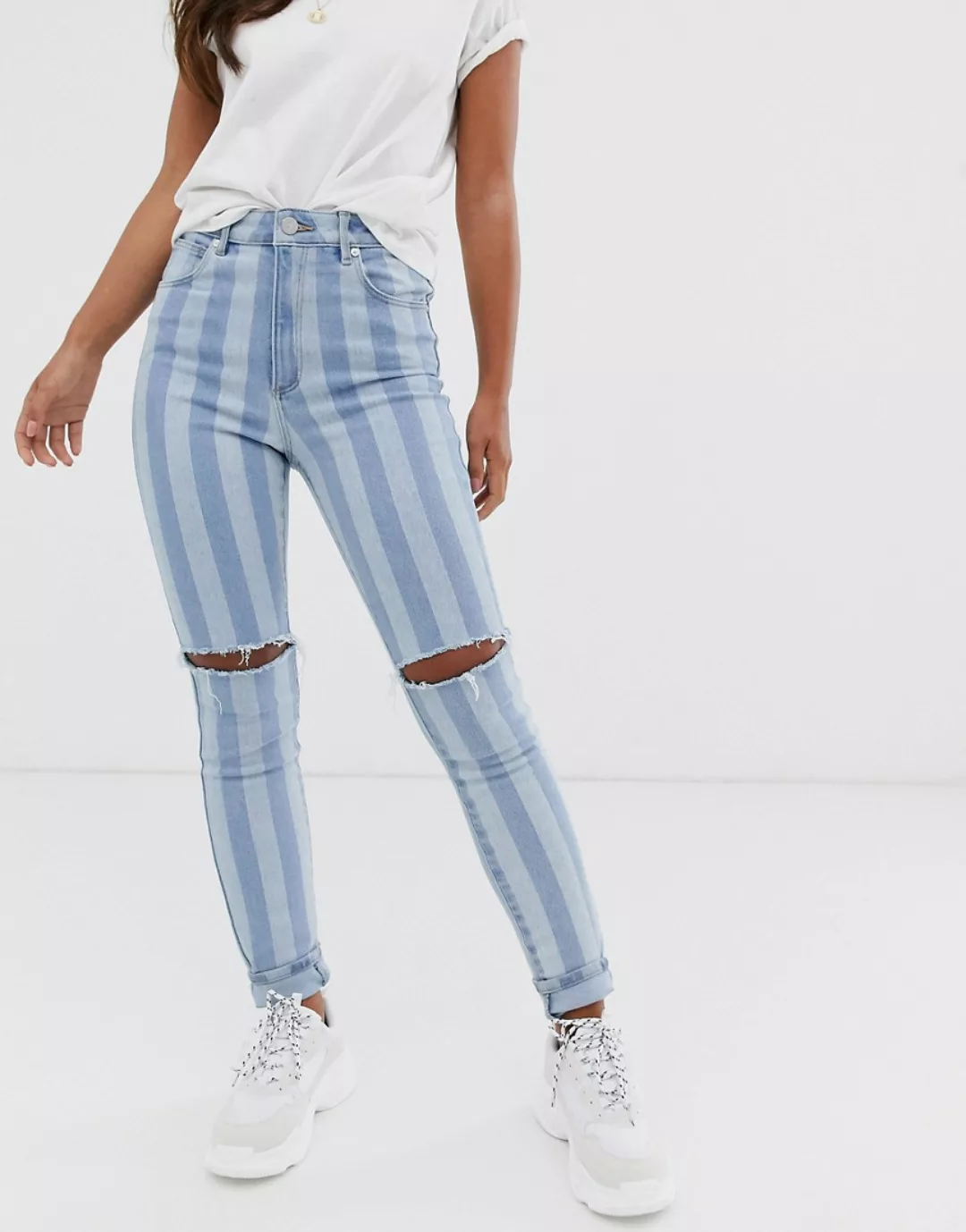Abrand – Enge, knöchellange Jeans mit hoher Taille-Blau günstig online kaufen