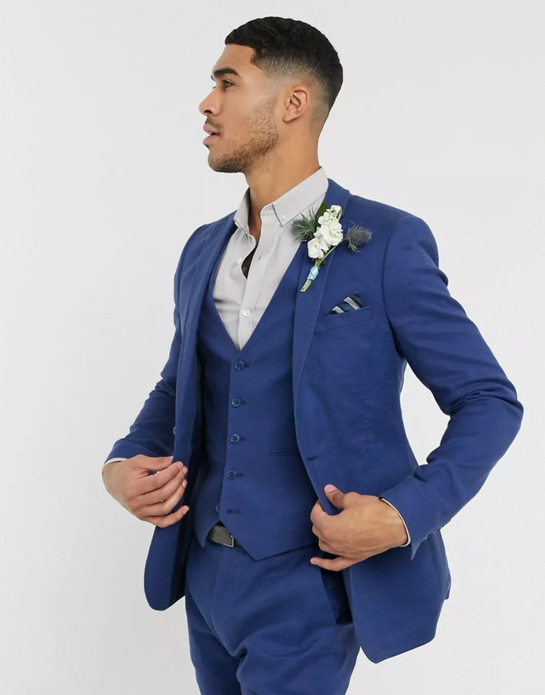 ASOS DESIGN Wedding – Superenge Anzugjacke aus elastischem Baumwollleinen i günstig online kaufen