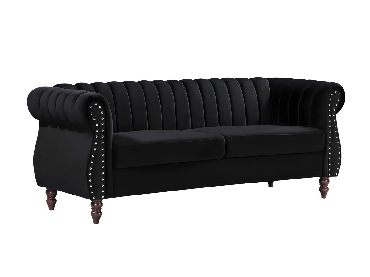 Chesterfield-Sofa - 3-Sitzer - Samt - Schwarz - TRUMBO günstig online kaufen