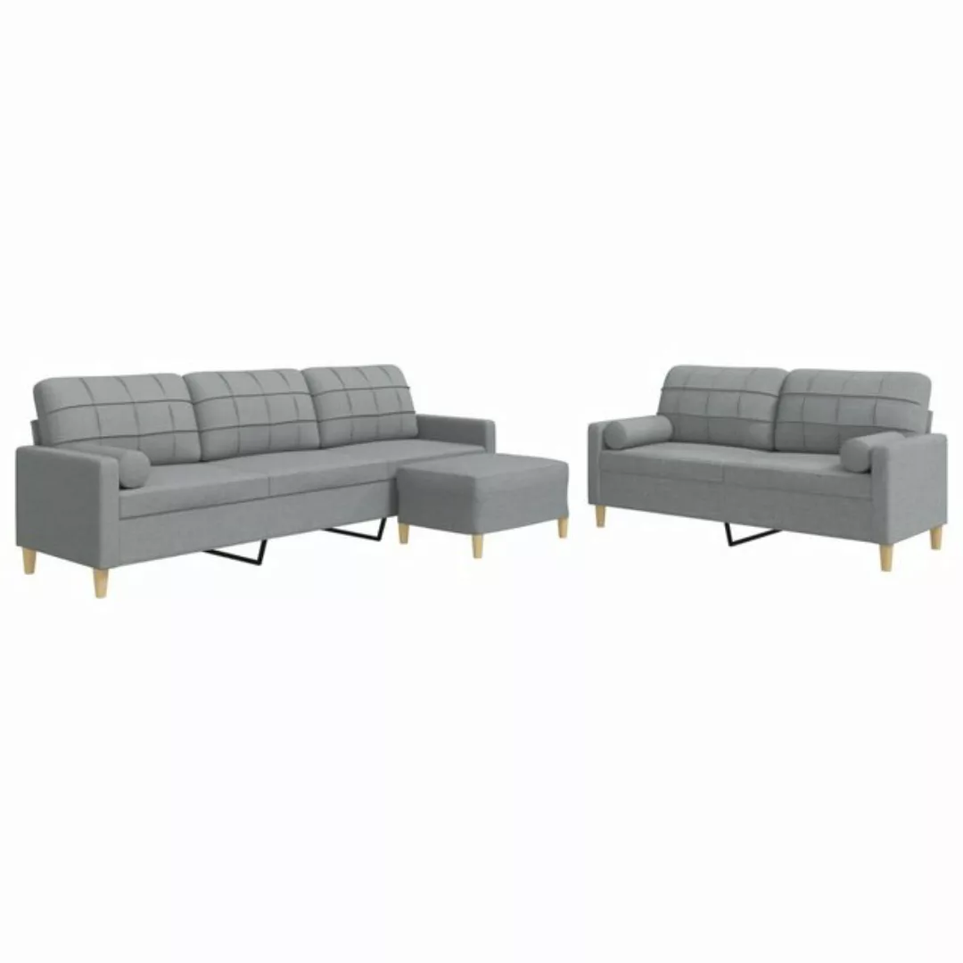 vidaXL Sofa 3-tlg. Sofagarnitur mit Fußhocker & Dekokissen Hellgrau Stoff günstig online kaufen