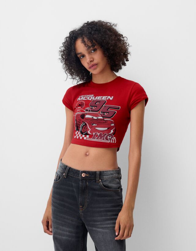 Bershka T-Shirt Cars Mit Kurzen Ärmeln Und Print Bskteen Xs Rot günstig online kaufen