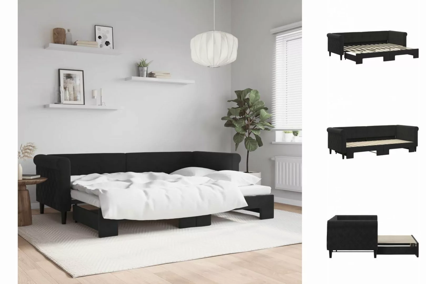 vidaXL Gästebett Gästebett Tagesbett Ausziehbar Schwarz 80x200 cm Samt Bett günstig online kaufen