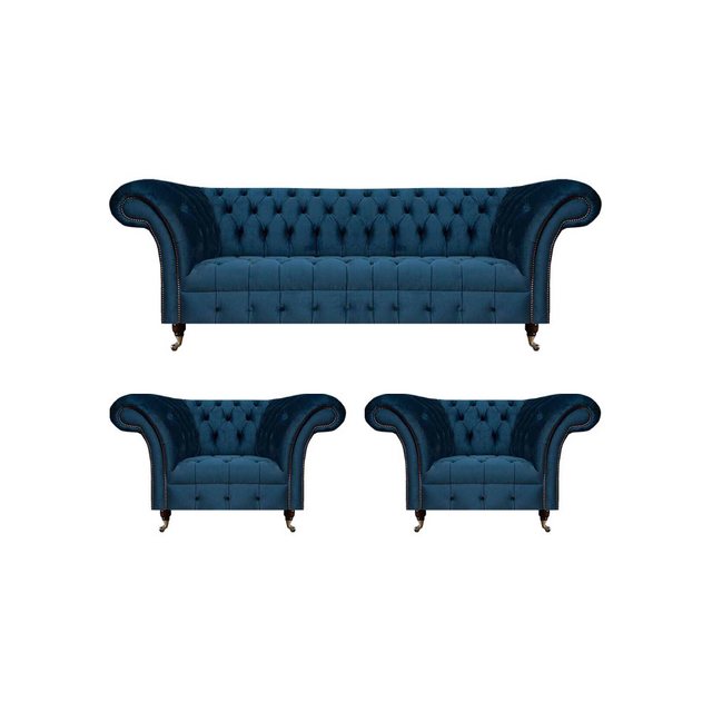 JVmoebel Chesterfield-Sofa Luxus Blau Sofas Set 3tlg Sofagarnitur Sessel Wo günstig online kaufen