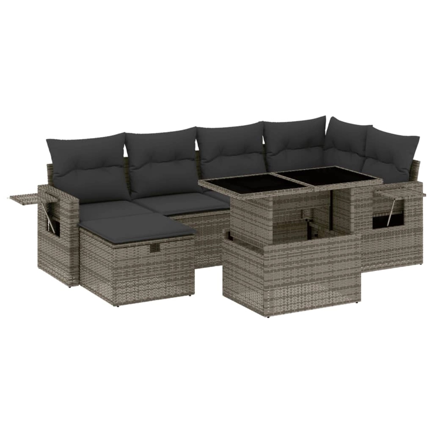 vidaXL 7-Tlg Garten-Sofagarnitur mit Kissen Grau Poly Rattan 3274980 günstig online kaufen