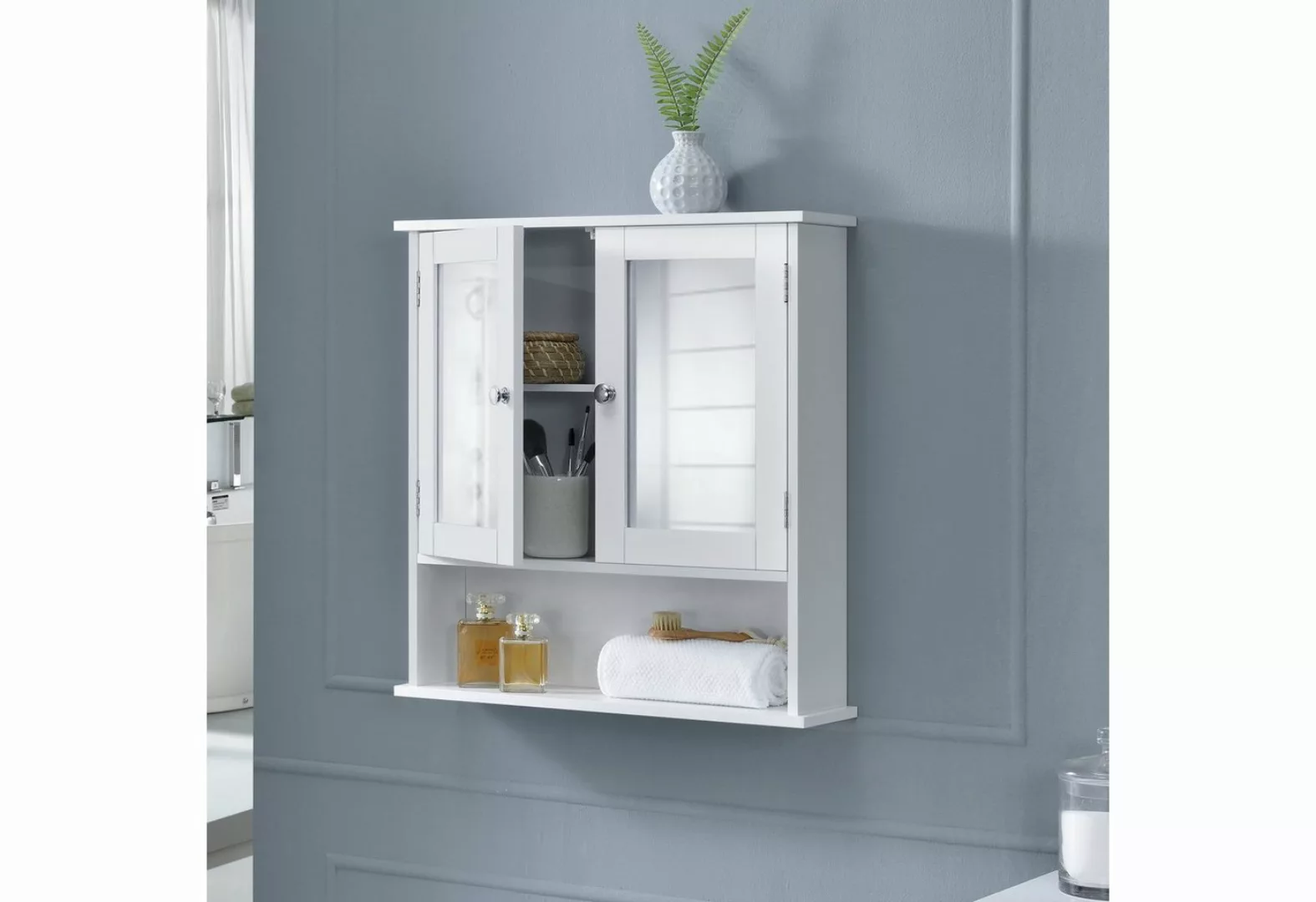 en.casa Badezimmerspiegelschrank »Freren« Spiegelschrank 58x56x13cm Weiß günstig online kaufen