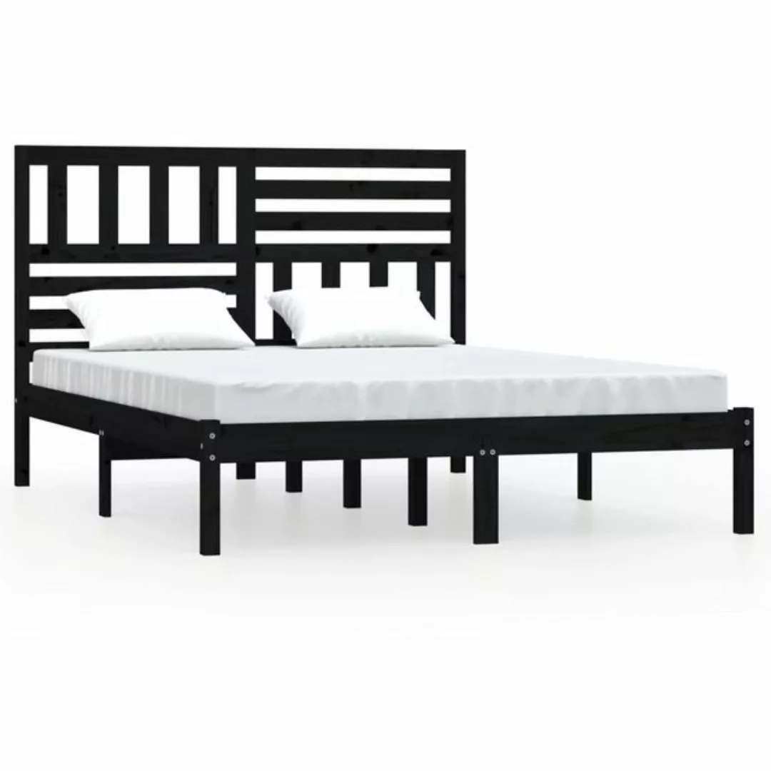 vidaXL Bettgestell Massivholzbett Schwarz Kiefer 140x190 cm Bett Bettrahmen günstig online kaufen