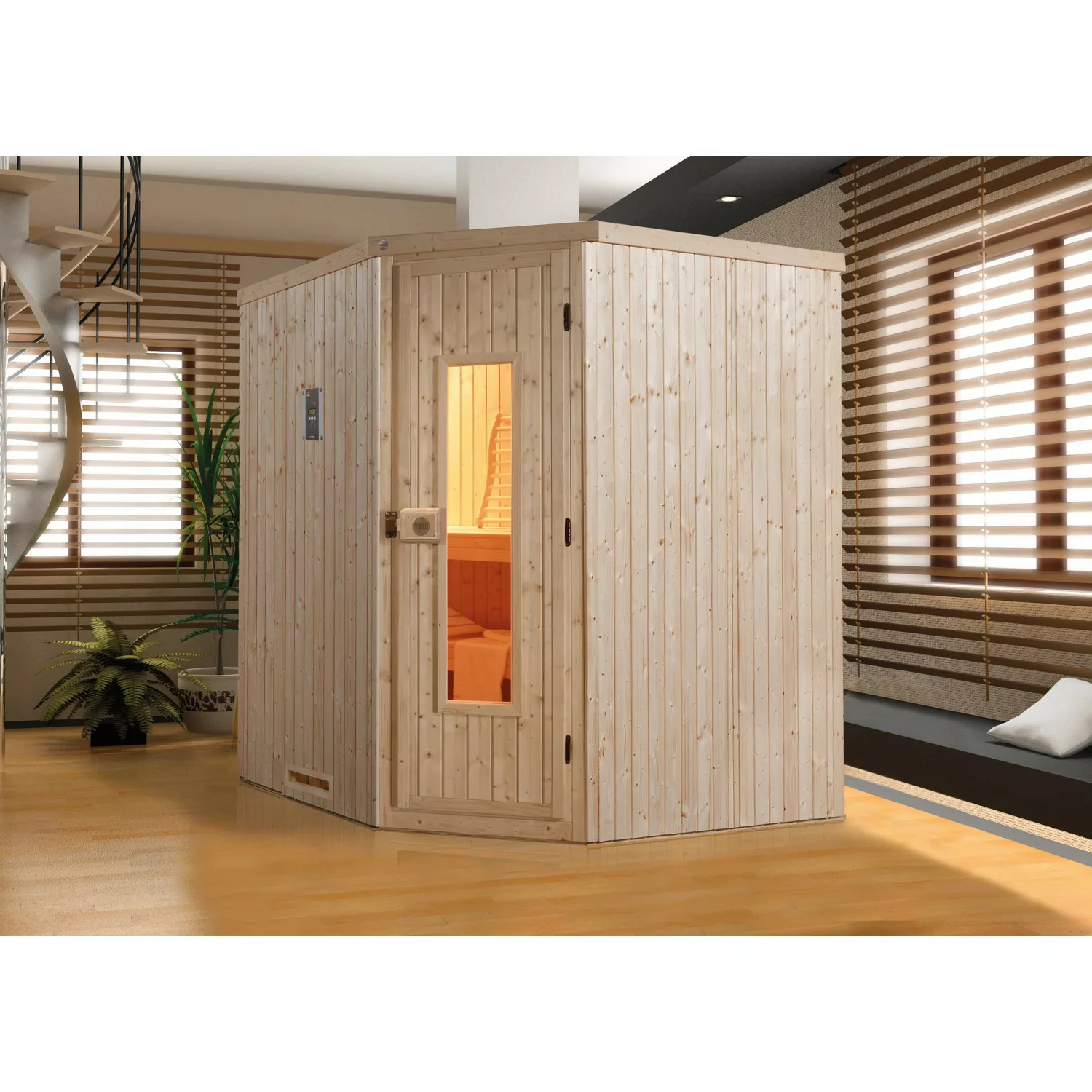 Weka Element-Ecksauna Varberg 2 Sparset 7,5 kW BioS Holztür günstig online kaufen