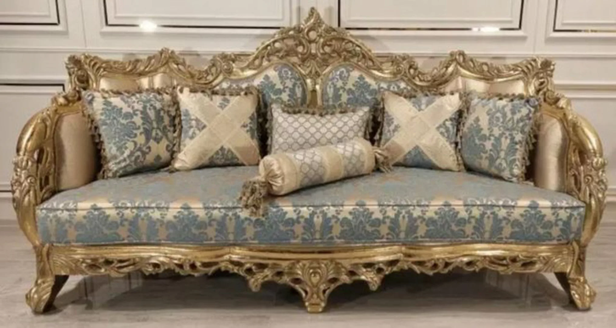 Casa Padrino Sofa Luxus Barock Sofa mit elegantem Muster Türkis / Rosa / Go günstig online kaufen