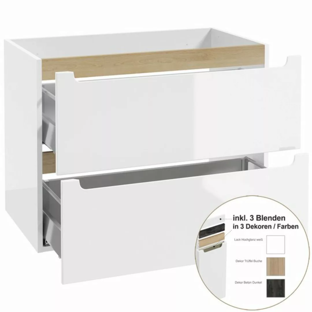 Lomadox Waschtischunterschrank 80cm SOFIA-107 in weiß, Hochglanz lackiert, günstig online kaufen