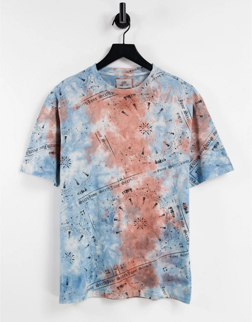 Sixth June – Oversize-T-Shirt mit Batikmuster in Blau und Orange und Bandan günstig online kaufen