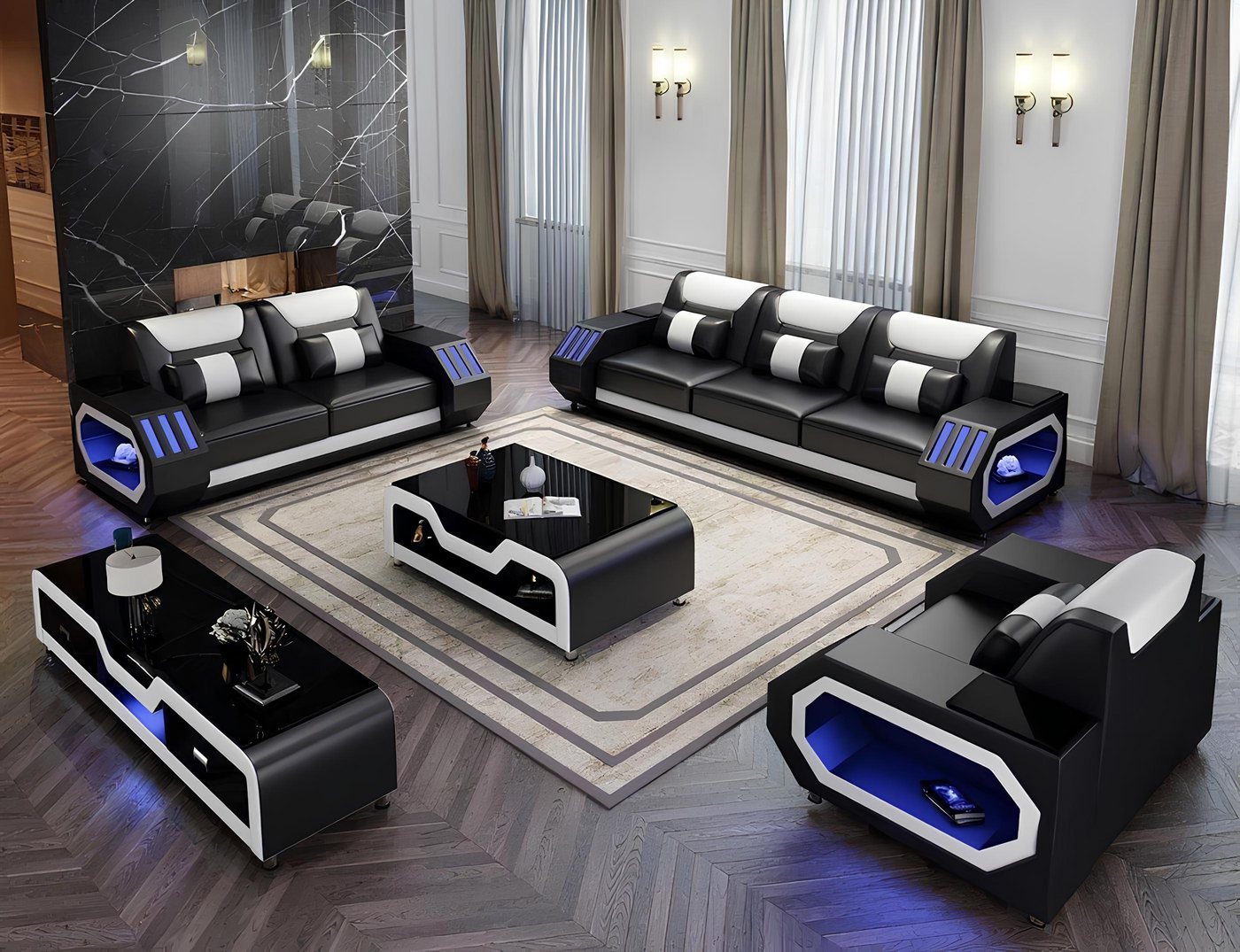 Xlmoebel Sofa Neues 4-teiliges Set Wohnlandschaft mit 3-Sitzer-Sofa und Cou günstig online kaufen