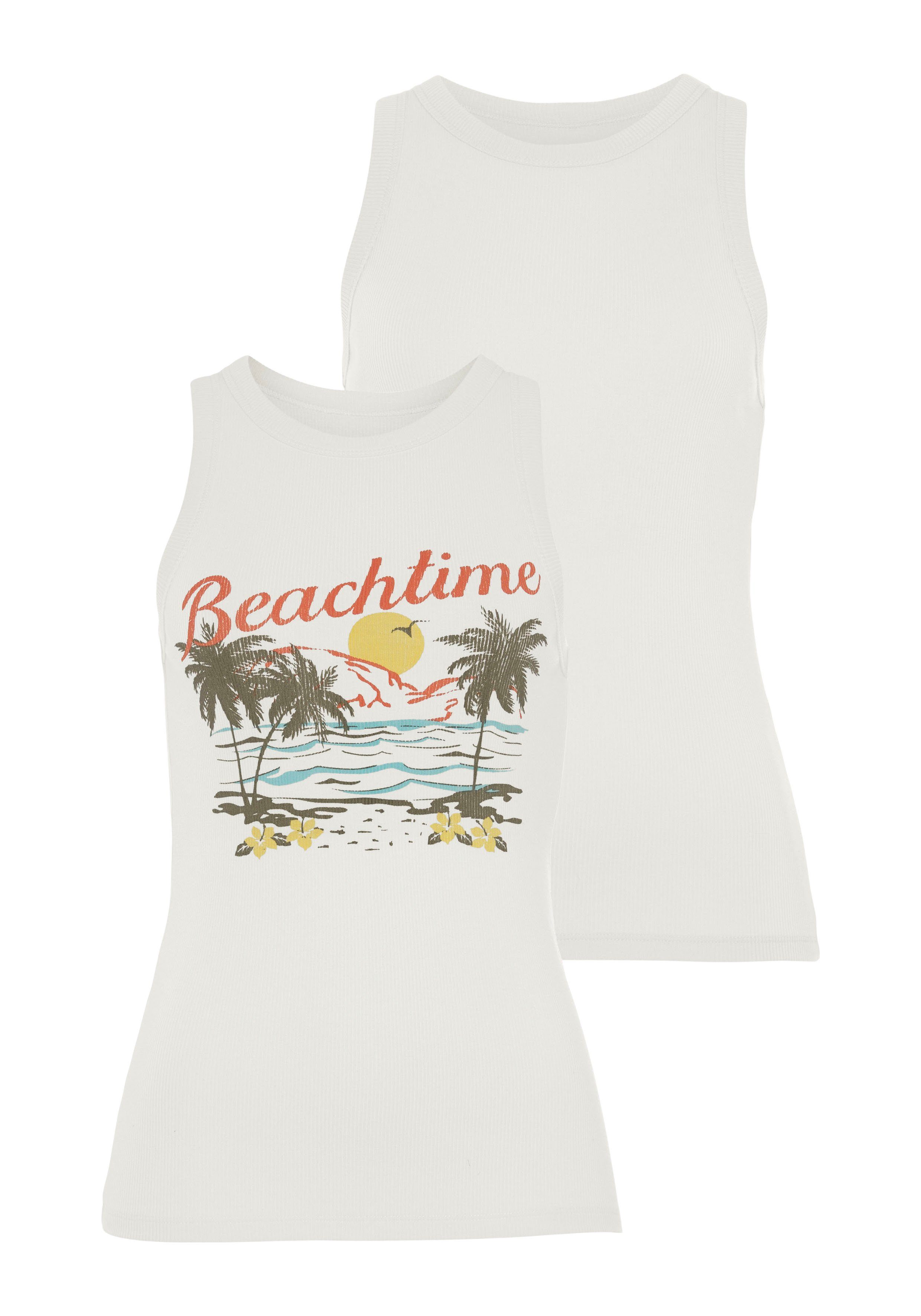 Beachtime Tanktop, (Packung, 2 tlg.), mit tropischem Druck günstig online kaufen