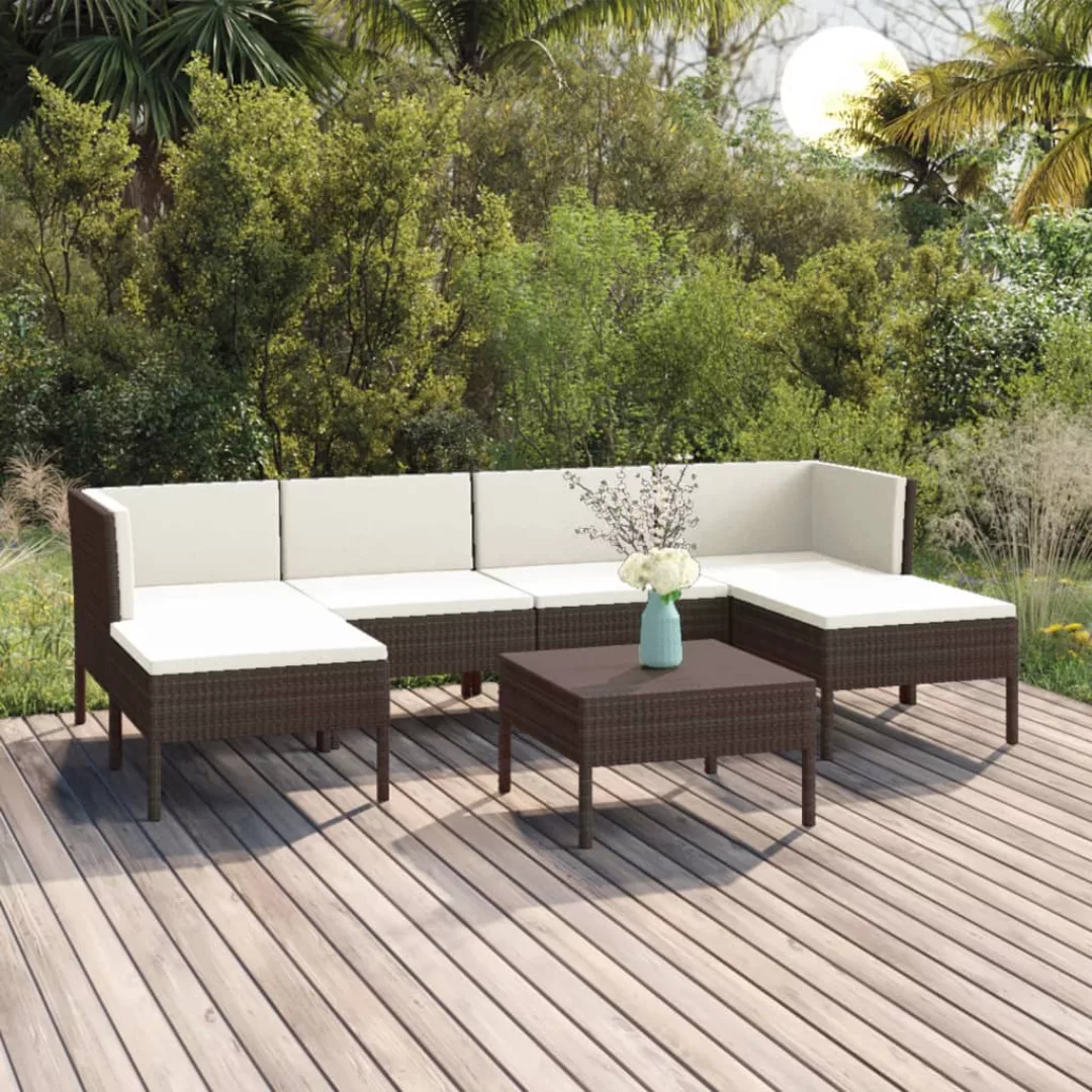 7-tlg. Garten-lounge-set Mit Auflagen Poly Rattan Braun günstig online kaufen