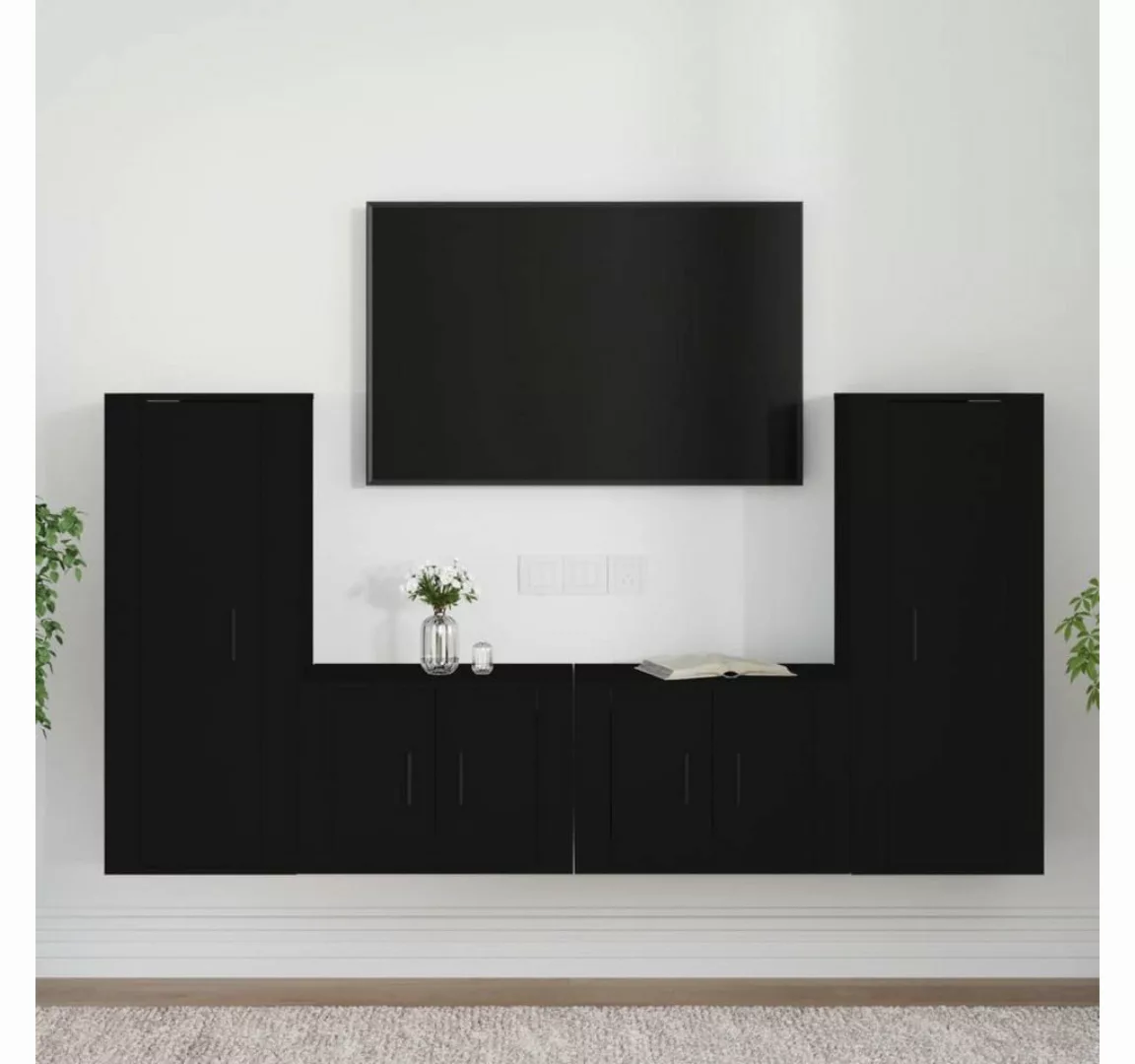 furnicato TV-Schrank 4-tlg. TV-Schrank-Set Schwarz Holzwerkstoff günstig online kaufen