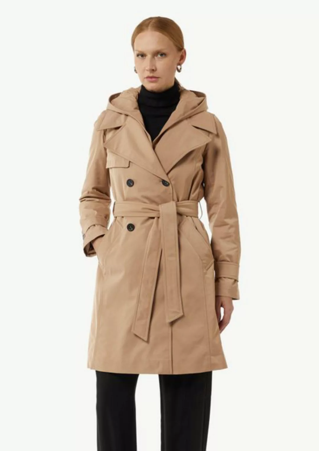 Comma Langmantel Doppelreihiger Trenchcoat mit Kapuze fixiertes Insert günstig online kaufen