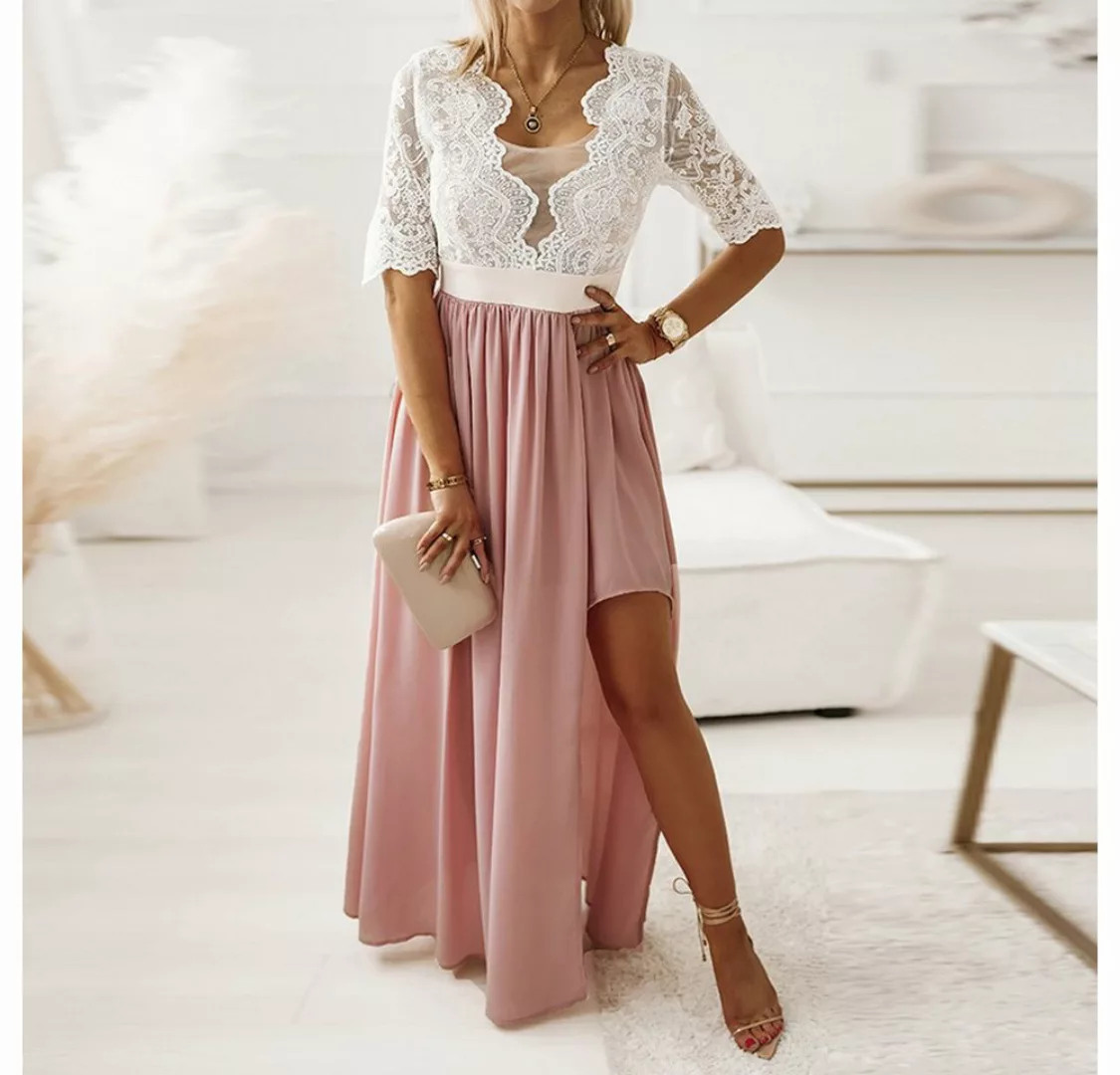 RUZU UG Abendkleid Langes Kleid mit tiefem V-Ausschnitt und rückenfreiem Ab günstig online kaufen