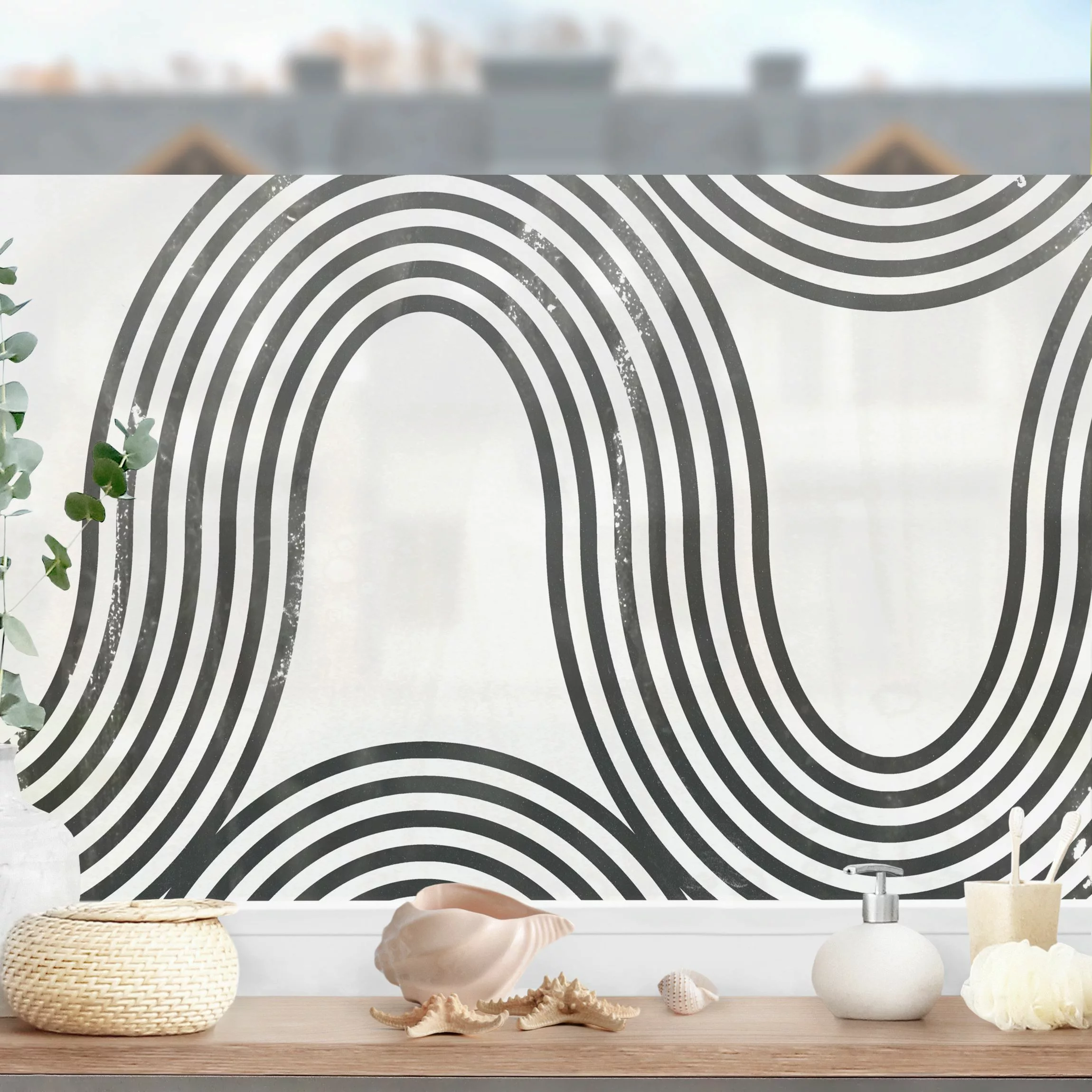 Fensterfolie Geometrische Wellen Schwarz Weiß I günstig online kaufen