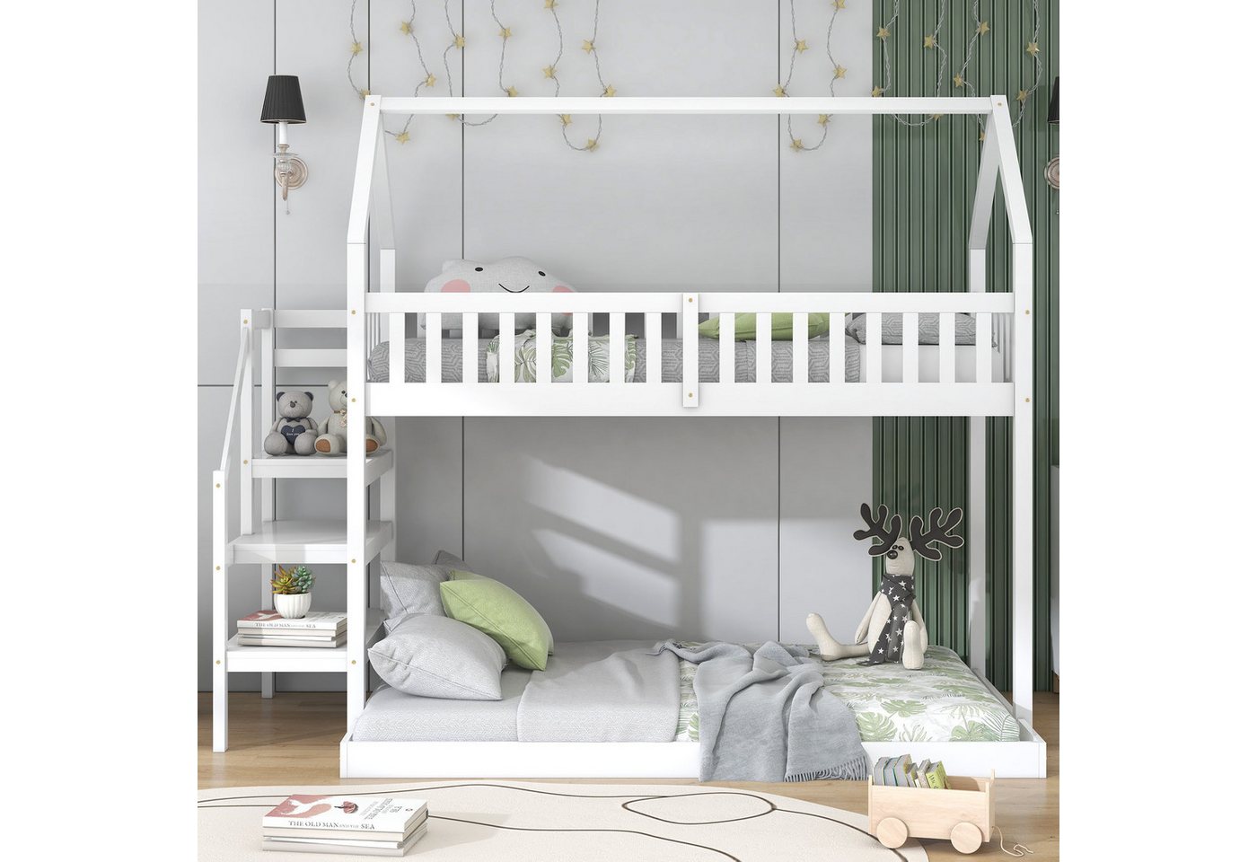 TavilaEcon Etagenbett Hausbett Kinderbett mit Fallschutz und Gitter, 90x200 günstig online kaufen