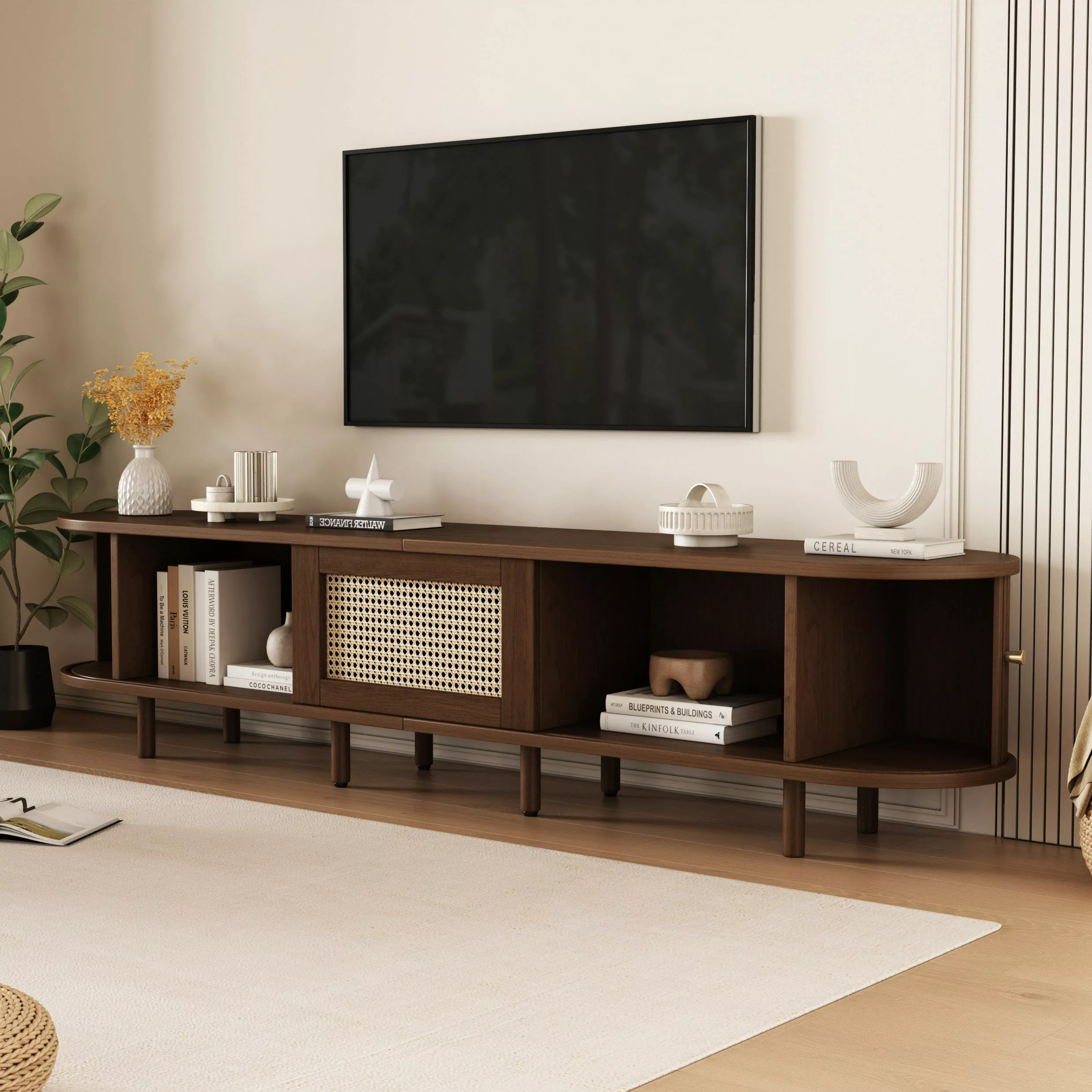 OKWISH Lowboard Ovaler TV-Ständer in Nussbaum günstig online kaufen