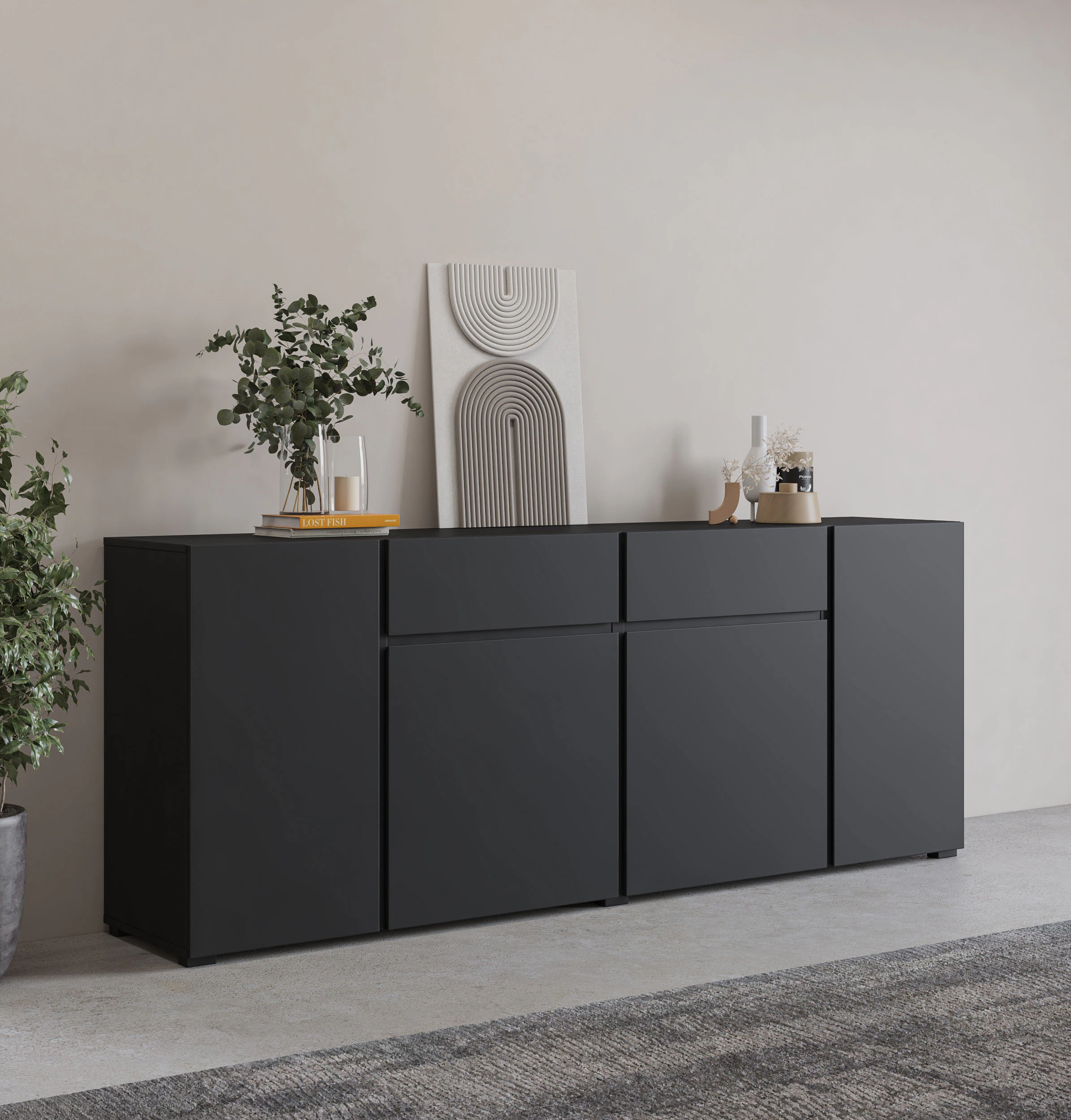 INOSIGN Kombikommode "Metric,Breite 195 cm, grifflose Kommode 4 Türen/2 Sch günstig online kaufen