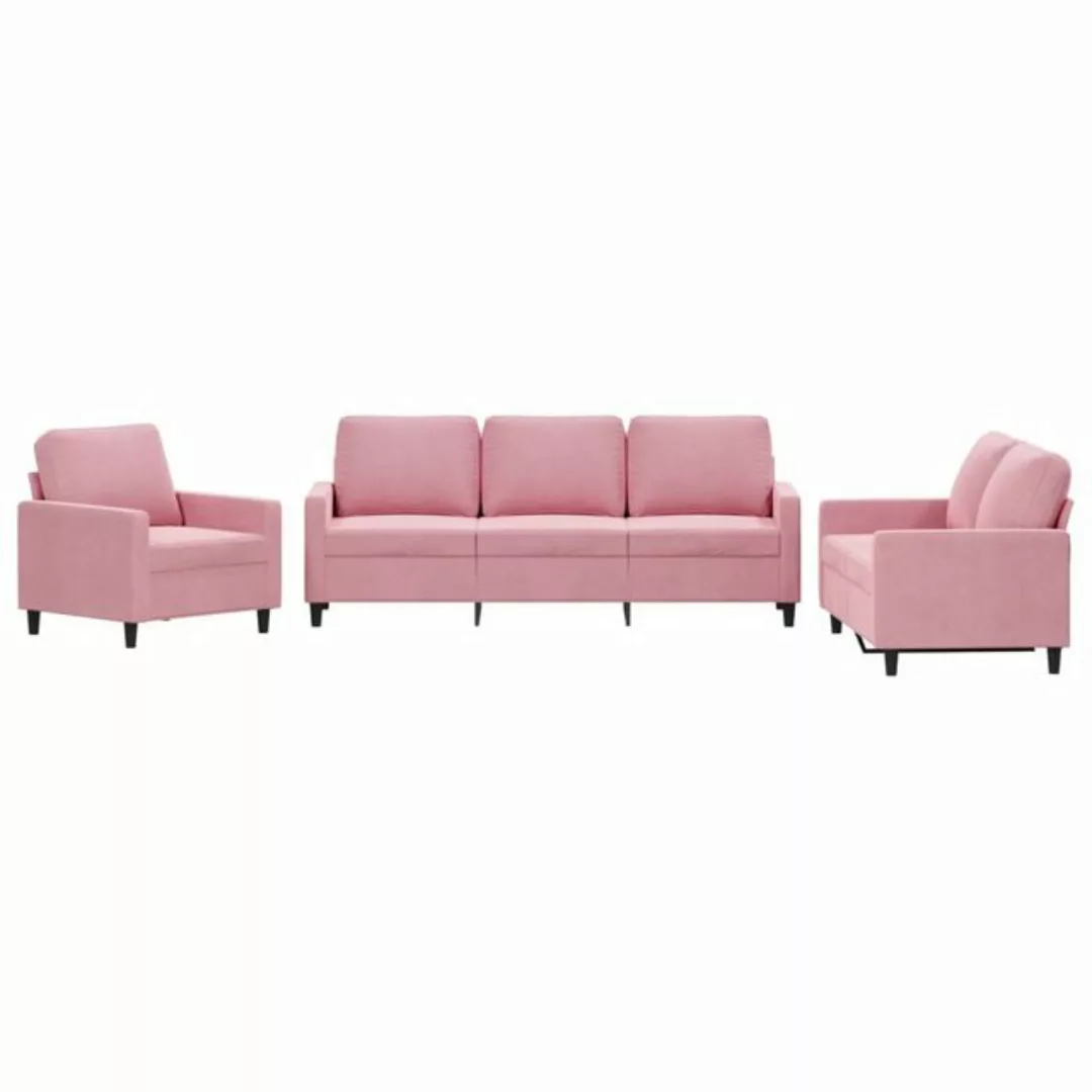 vidaXL Sofa Sofagarnitur Set mit Kissen Samt, 3-tlg., Rosa günstig online kaufen