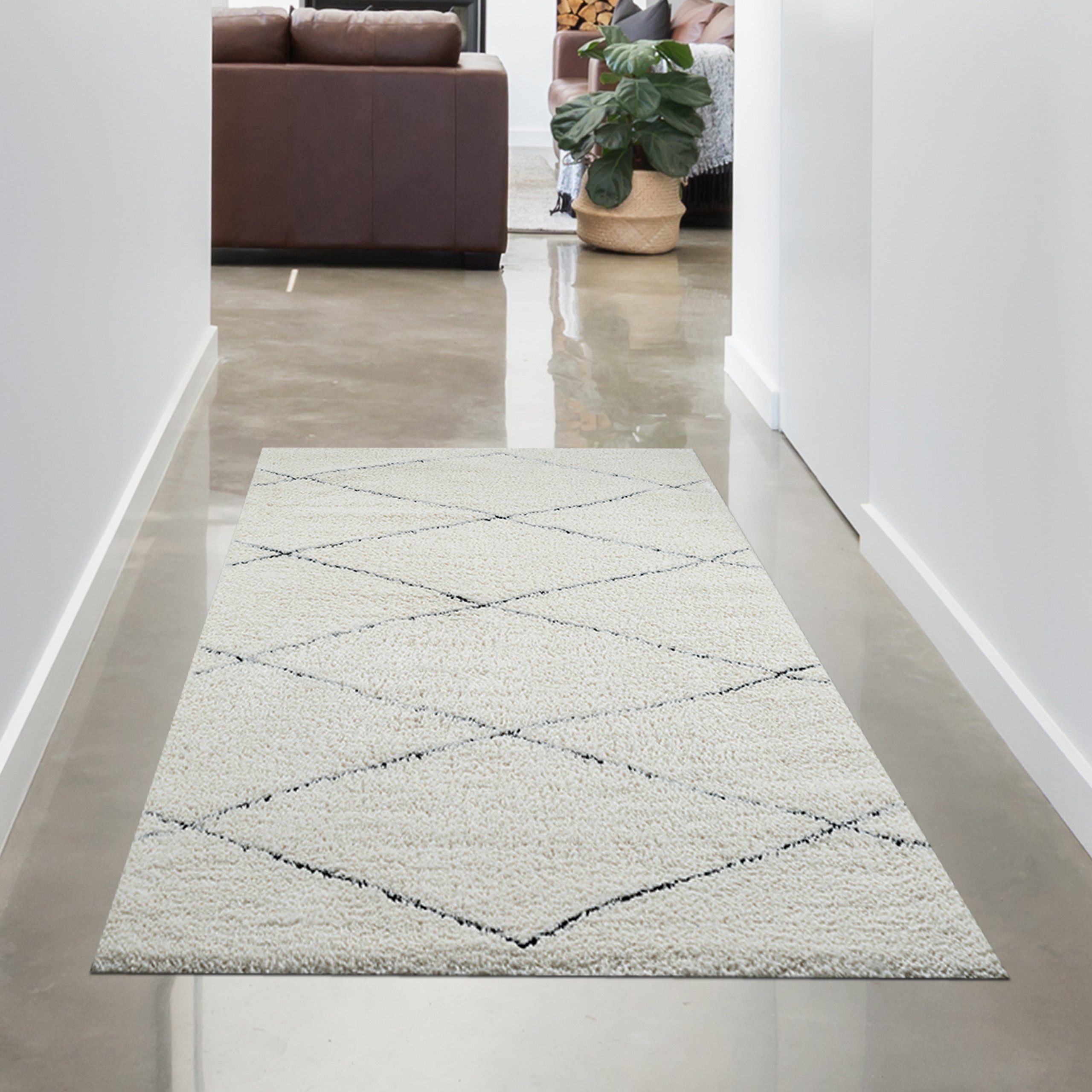 Carpetia Teppich Skandinavisch Wohnzimmerteppich Hochflor Rautenmuster günstig online kaufen