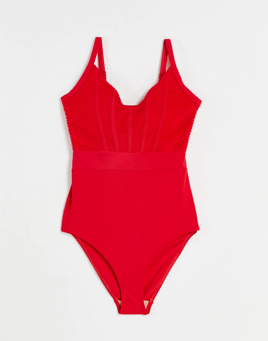 Pour Moi – Größere Brust – Formender Badeanzug für die größere Brust in Rot günstig online kaufen