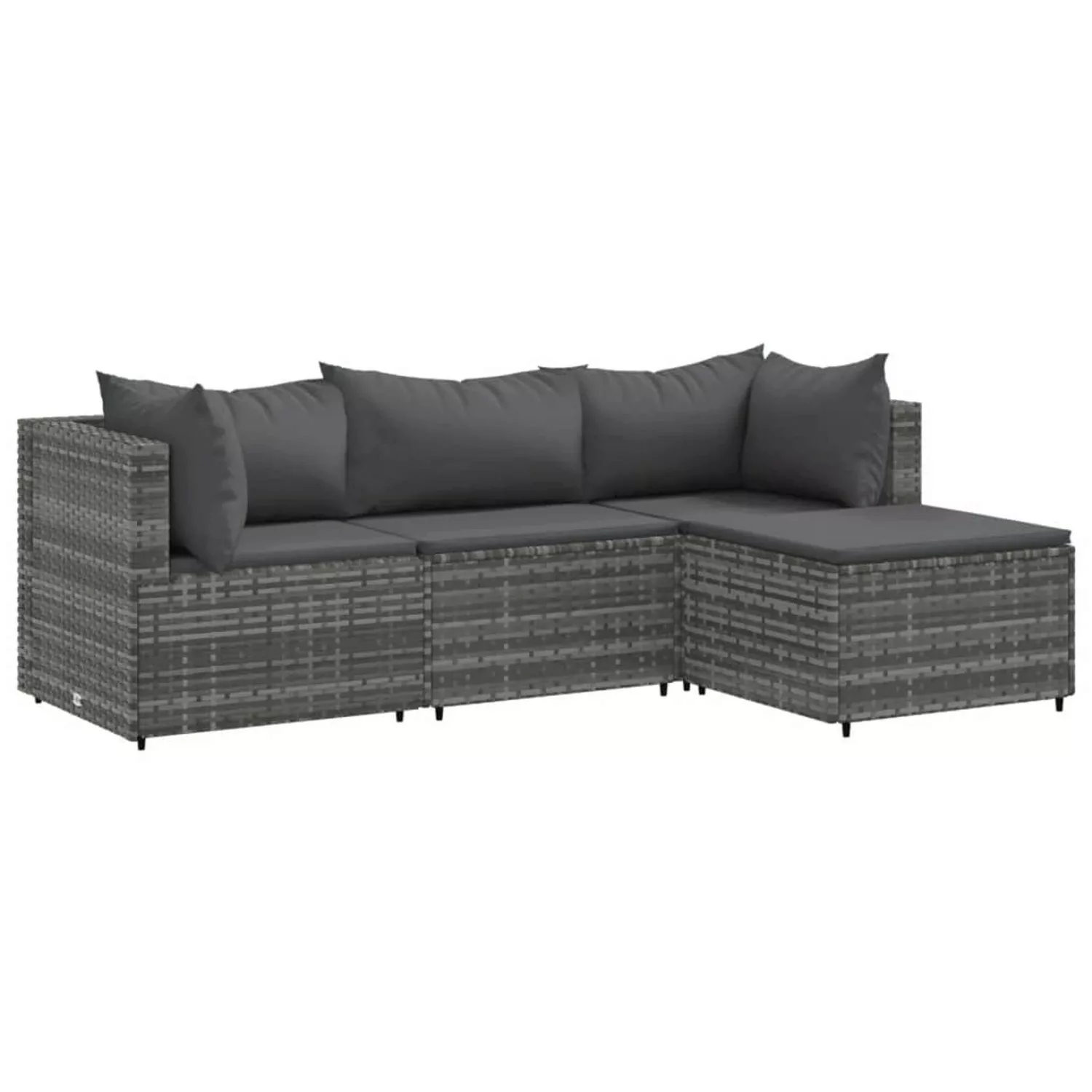 vidaXL 4-tlg Garten-Lounge-Set mit Kissen Grau Poly Rattan Modell 42 günstig online kaufen