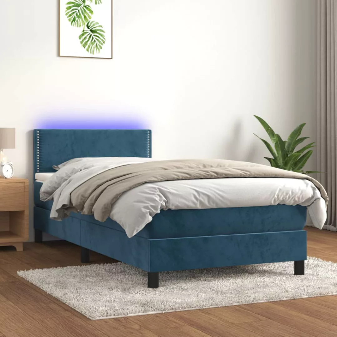 vidaXL Boxspringbett Boxspringbett mit Matratze LED Dunkelblau 90x200 cm Sa günstig online kaufen