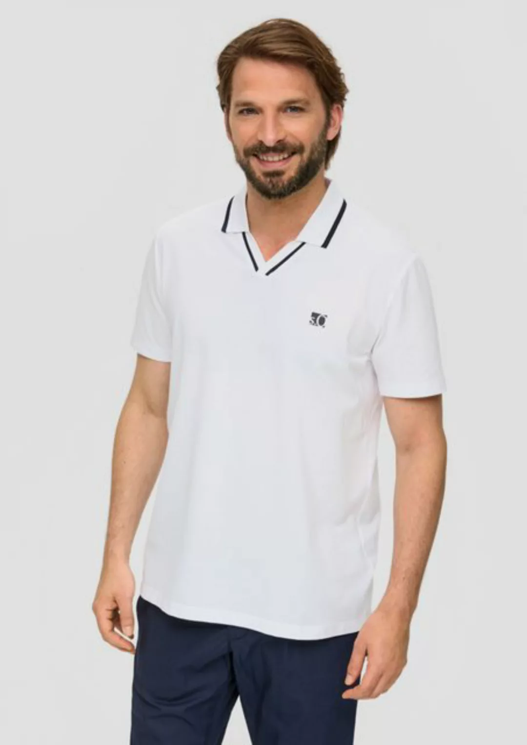 s.Oliver Kurzarmshirt Poloshirt aus Baumwollmix mit Logo-Detail Rippblende günstig online kaufen