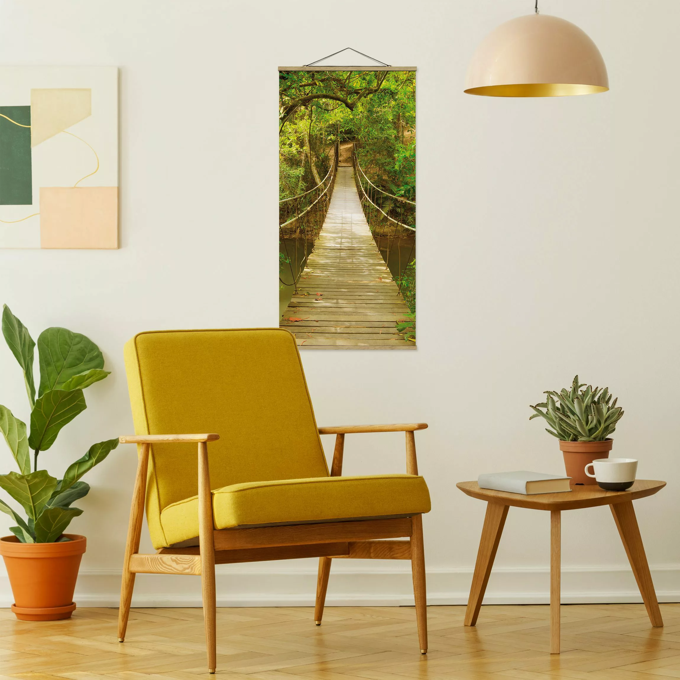 Stoffbild Landschaft mit Posterleisten - Hochformat Dschungelbrücke günstig online kaufen