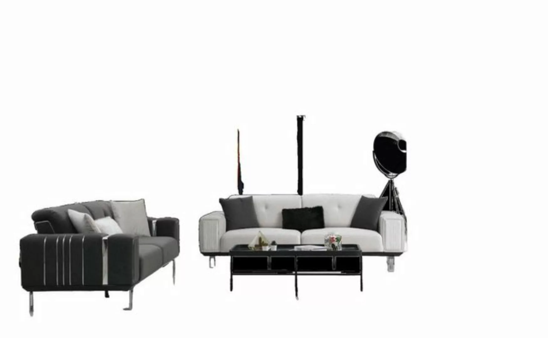 JVmoebel Sofa Weiß-graue Sofagarnitur Sofa Luxus Couch Set 3+3+1 Sitz Sofas günstig online kaufen