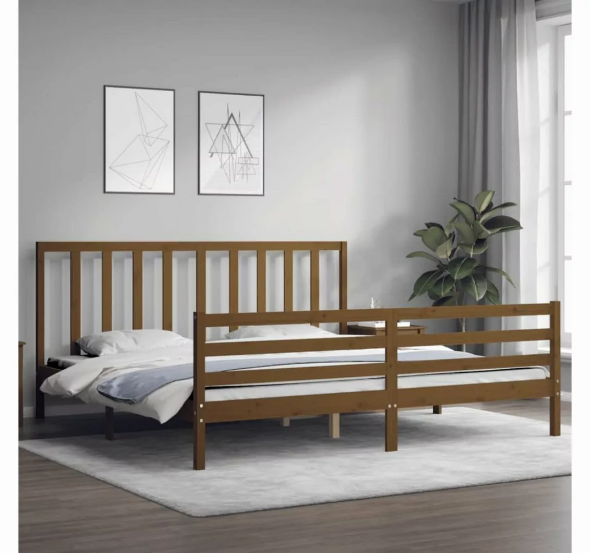 vidaXL Bett Massivholzbett mit Kopfteil Honigbraun 200x200 cm günstig online kaufen