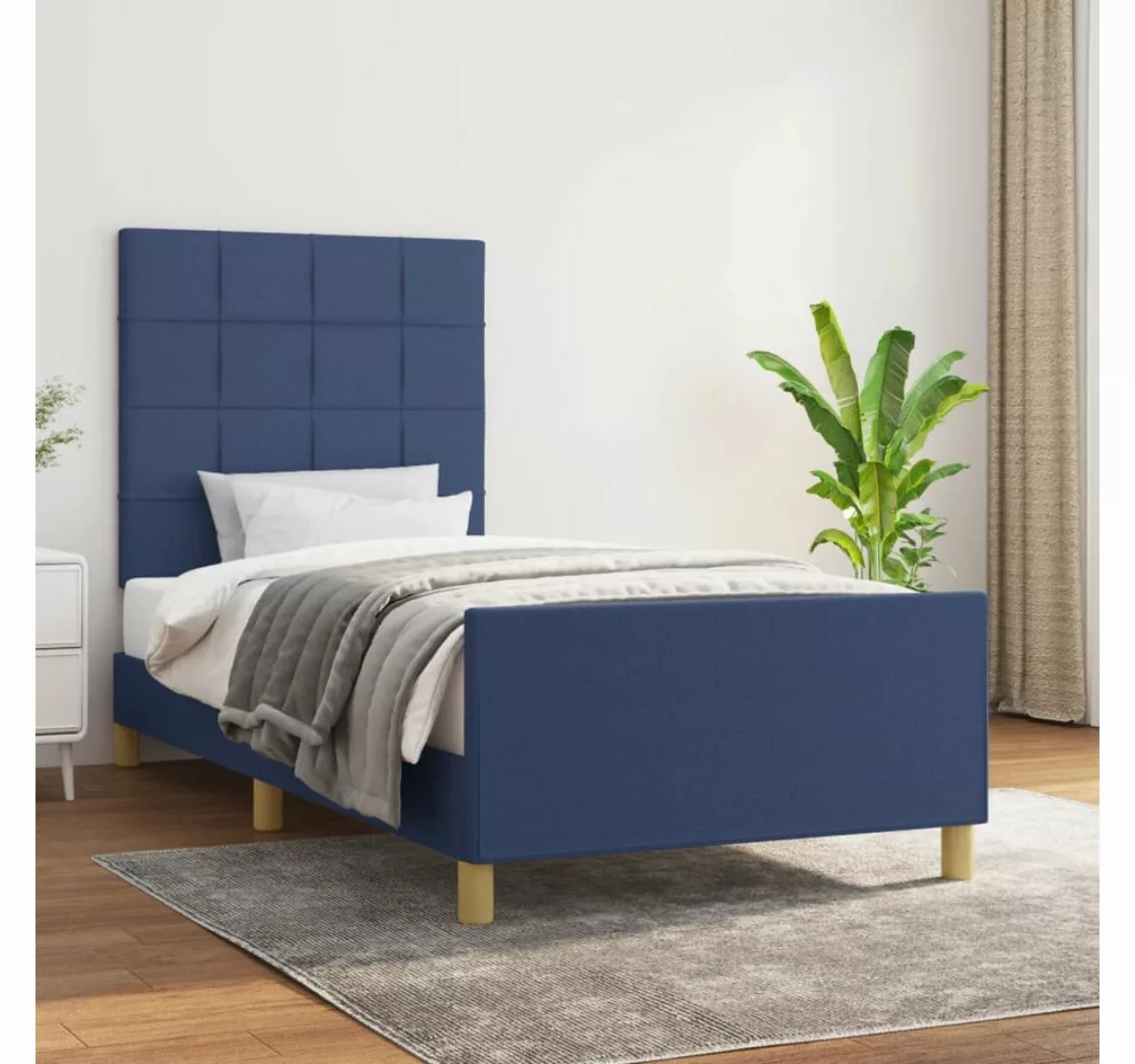 vidaXL Bett, Bettgestell ohne Matratze Blau 90x190 cm Stoff günstig online kaufen