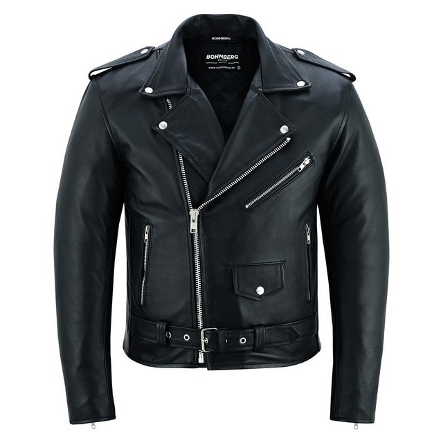 BOHMBERG Lederjacke Herren Retro Biker Highway aus echtem Vollleder Schwarz günstig online kaufen