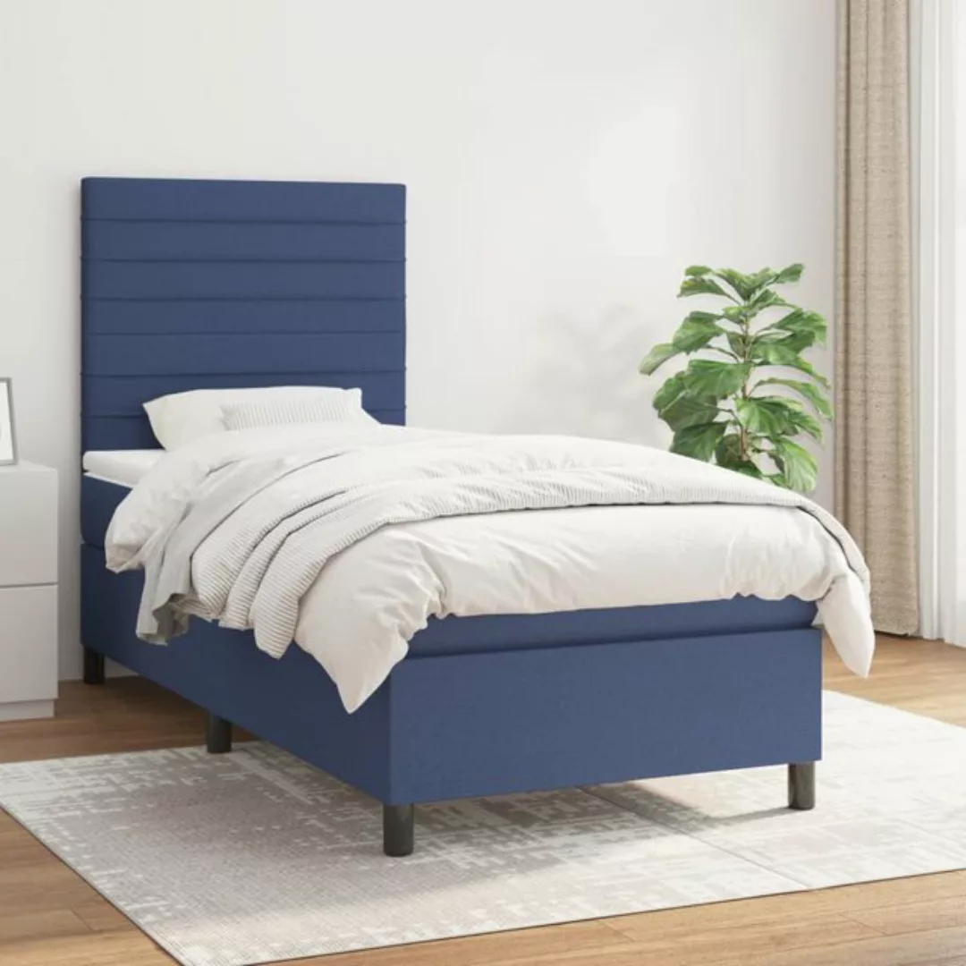 vidaXL Bett Boxspringbett mit Matratze Blau 90x200 cm Stoff günstig online kaufen