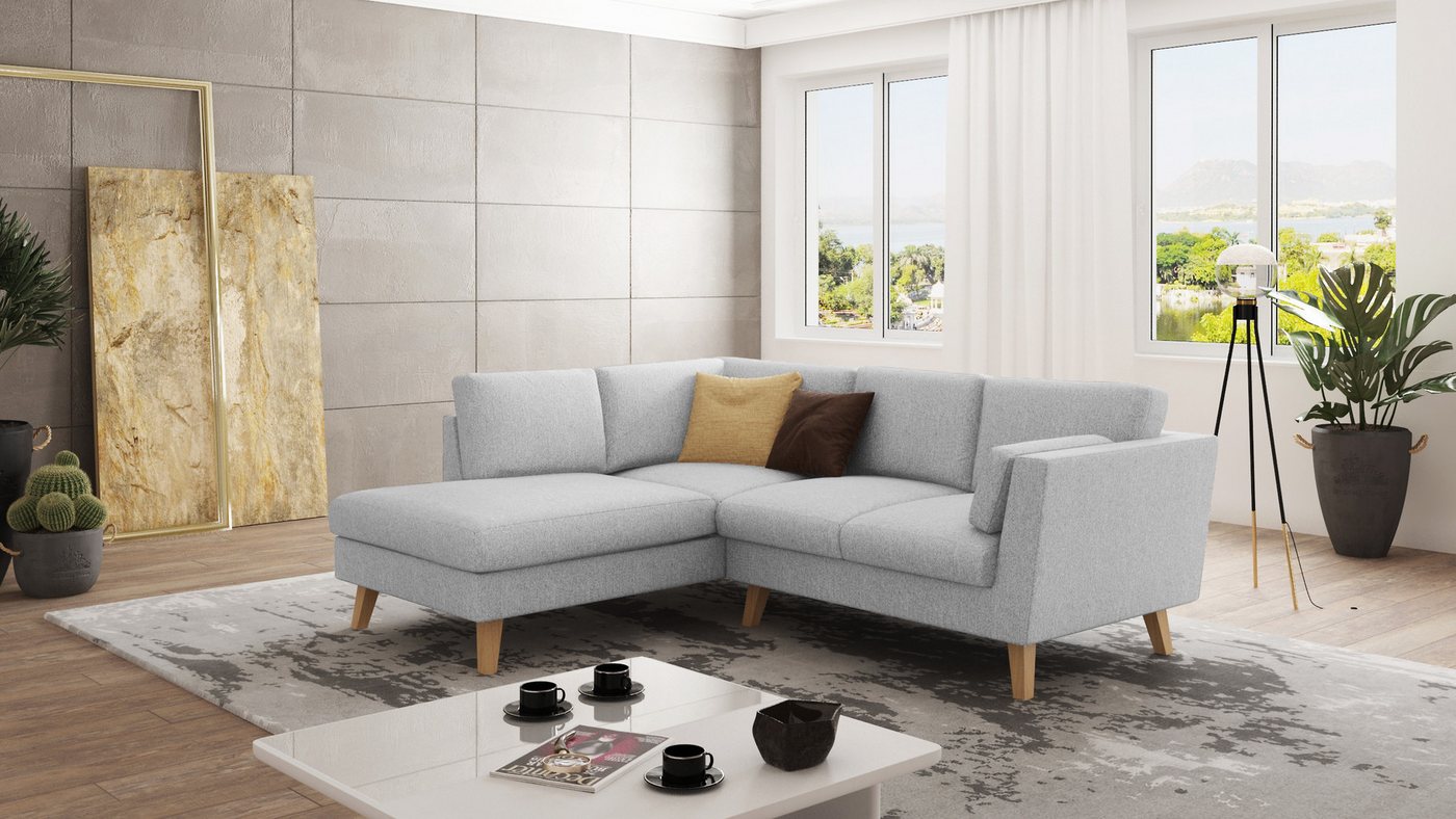 S-Style Möbel Ecksofa mit Holzfüßen im skandinavischen Stil Angeles günstig online kaufen