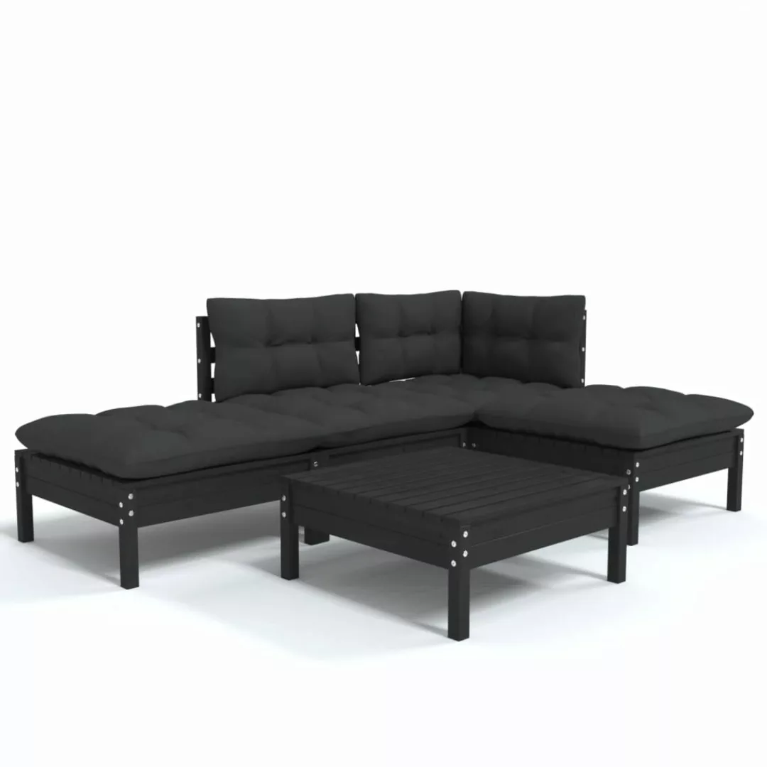 5-tlg. Garten-lounge-set Mit Kissen Schwarz Kiefernholz günstig online kaufen