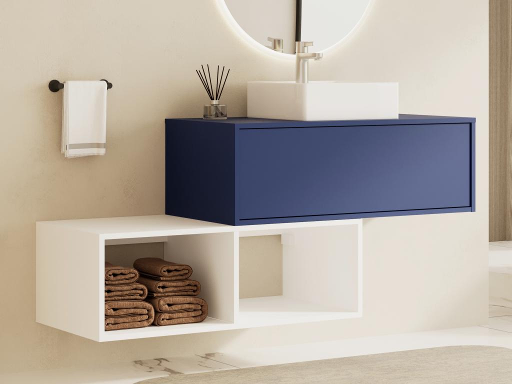 Waschbeckenunterschrank hängend mit quadratischem Waschbecken - 1 blaue Sch günstig online kaufen