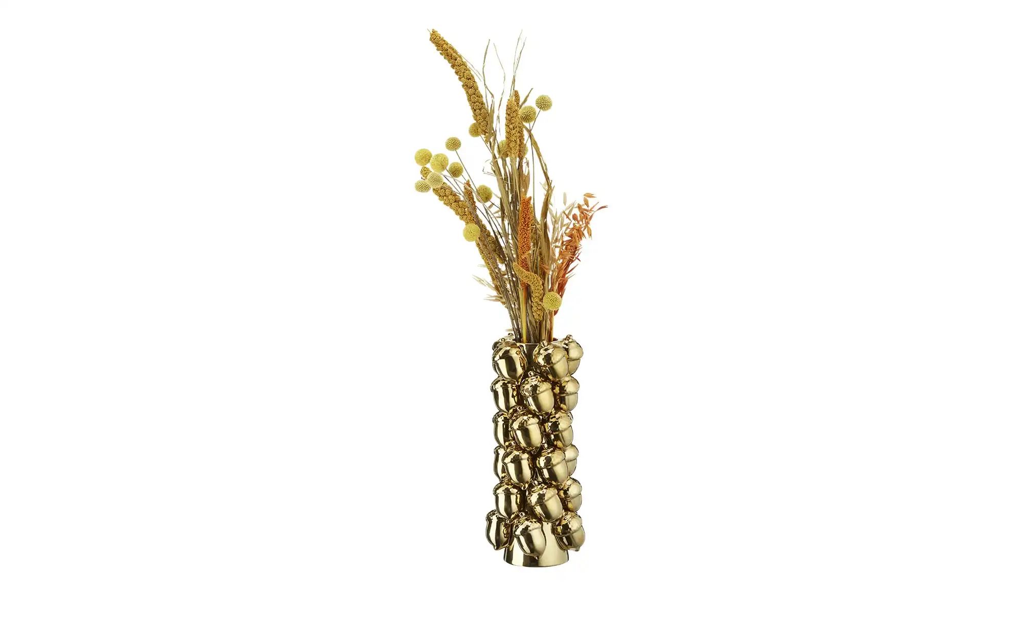 HOME STORY Vase 3D Eicheln ¦ gold ¦ Dolomite ¦ Maße (cm): H: 30  Ø: 12.5 We günstig online kaufen