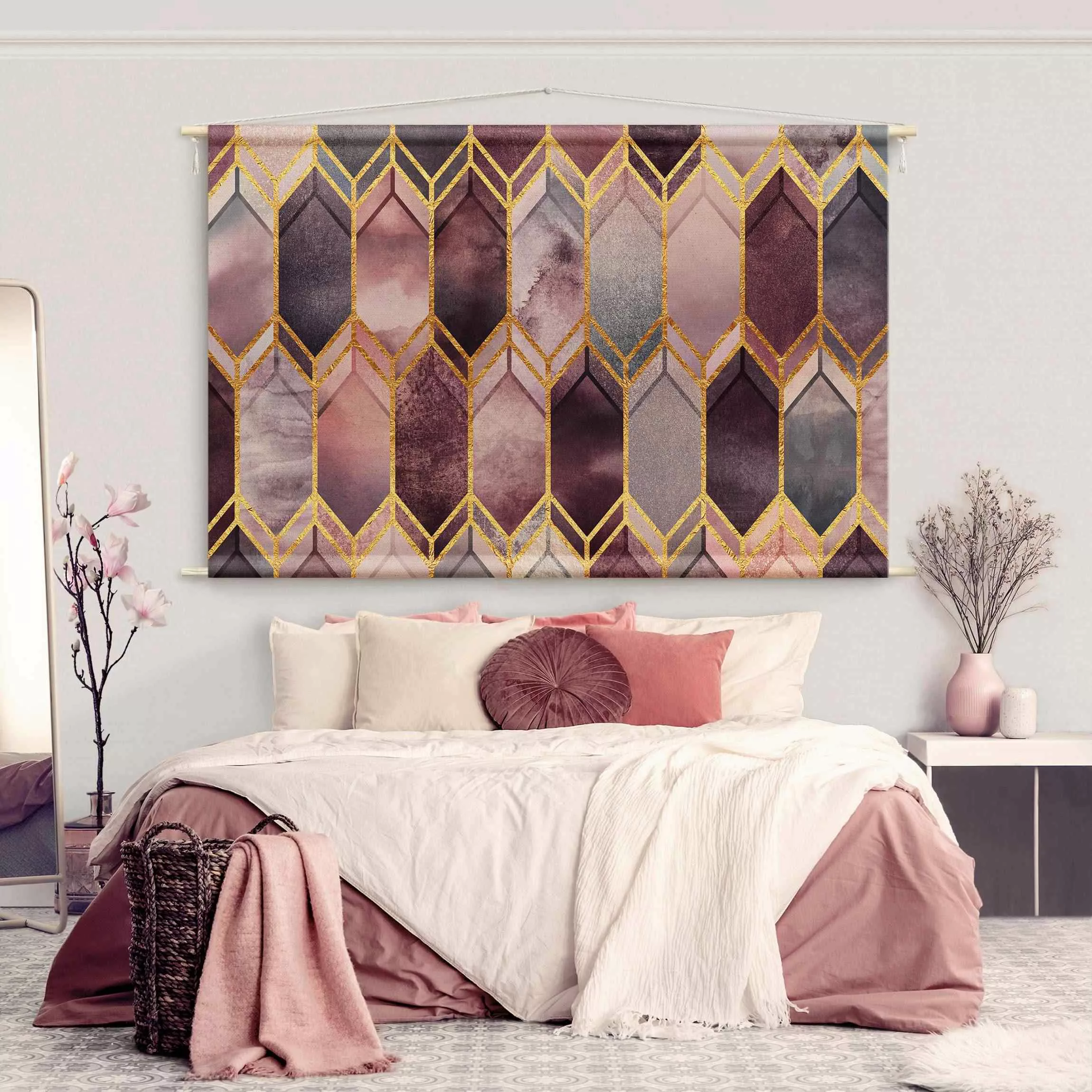Wandteppich Glasmalerei geometrisch Rosé Gold günstig online kaufen