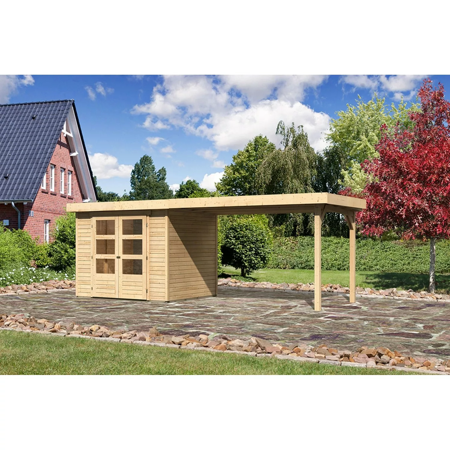 Karibu Holz-Gartenhaus Boras Natur Unbehandelt 238 cm x 213 cm günstig online kaufen