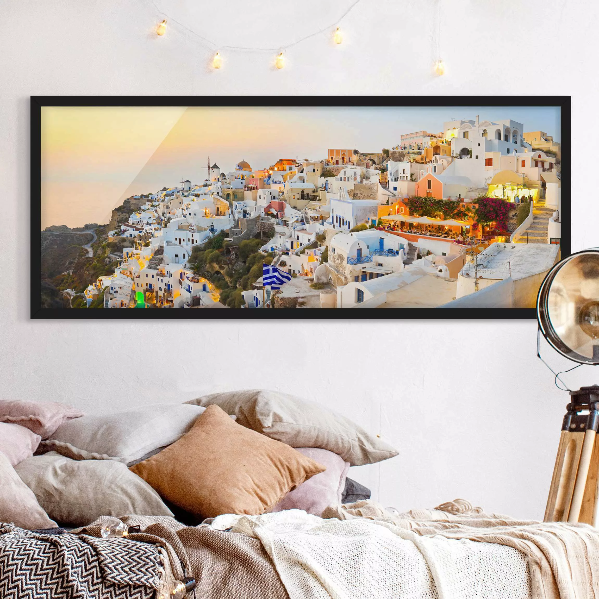 Bild mit Rahmen - Panorama Strahlendes Santorin günstig online kaufen