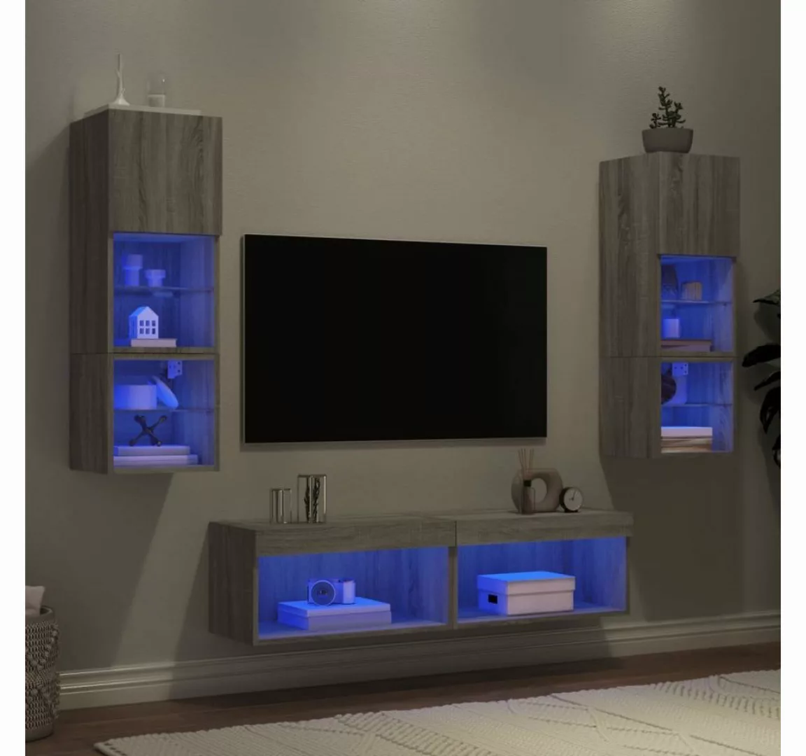 vidaXL TV-Schrank 6-tlg. Wohnwand mit LED-Beleuchtung Grau Sonoma Holzwerks günstig online kaufen