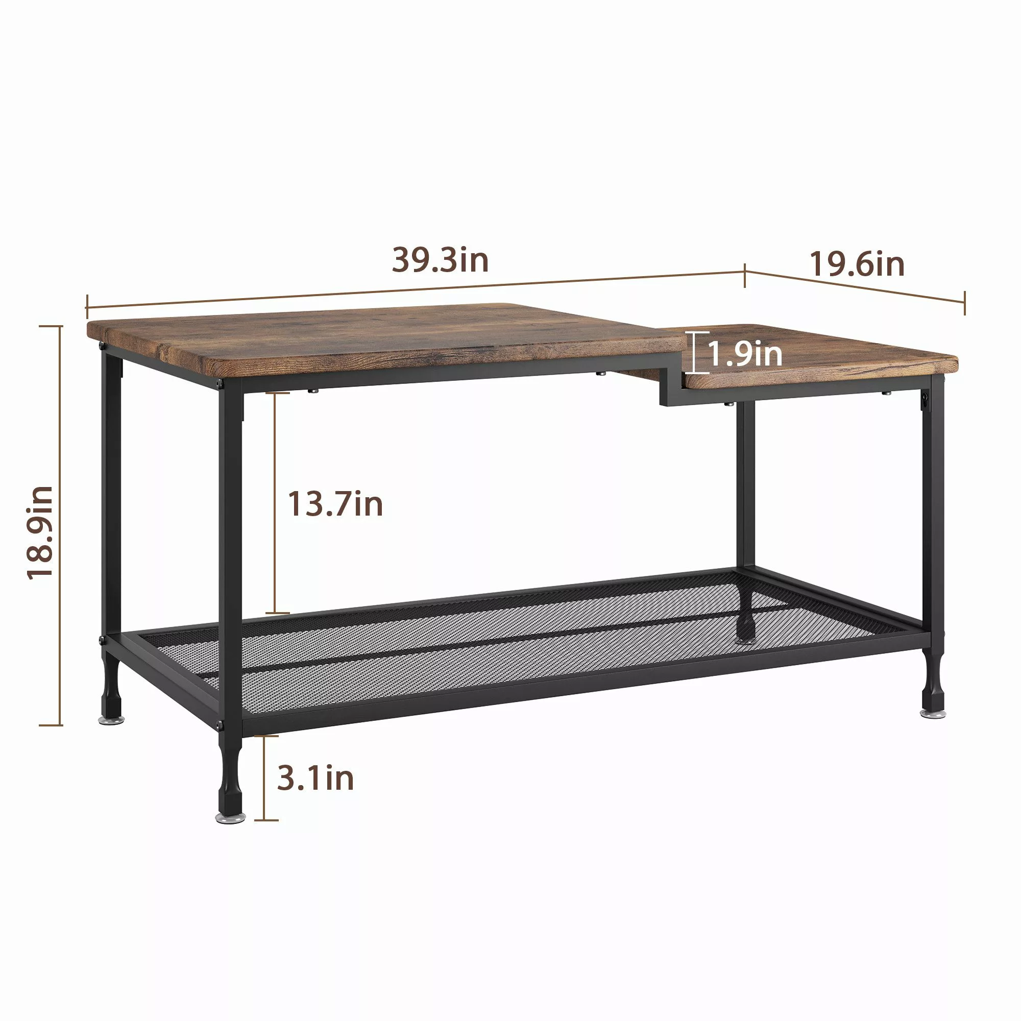 GarveeMore Couchtisch Wohnzimmertisch,2in1 industrieller Stil,mit Mesh-Rega günstig online kaufen